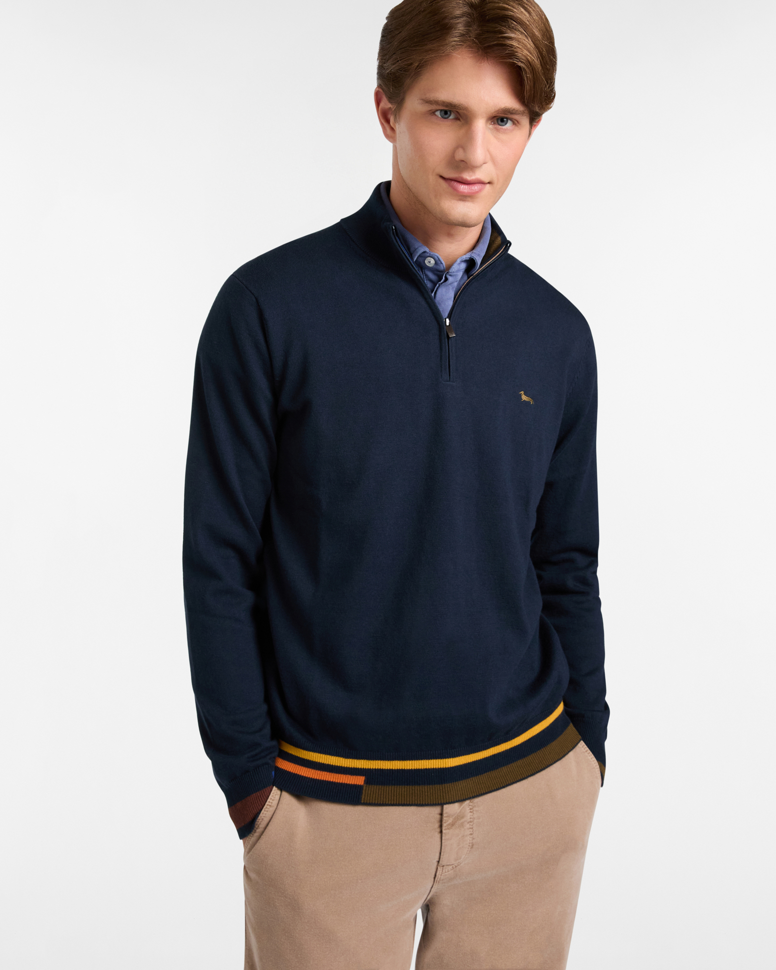 Pulóver Half Zip Color Block, Azul Navy, large