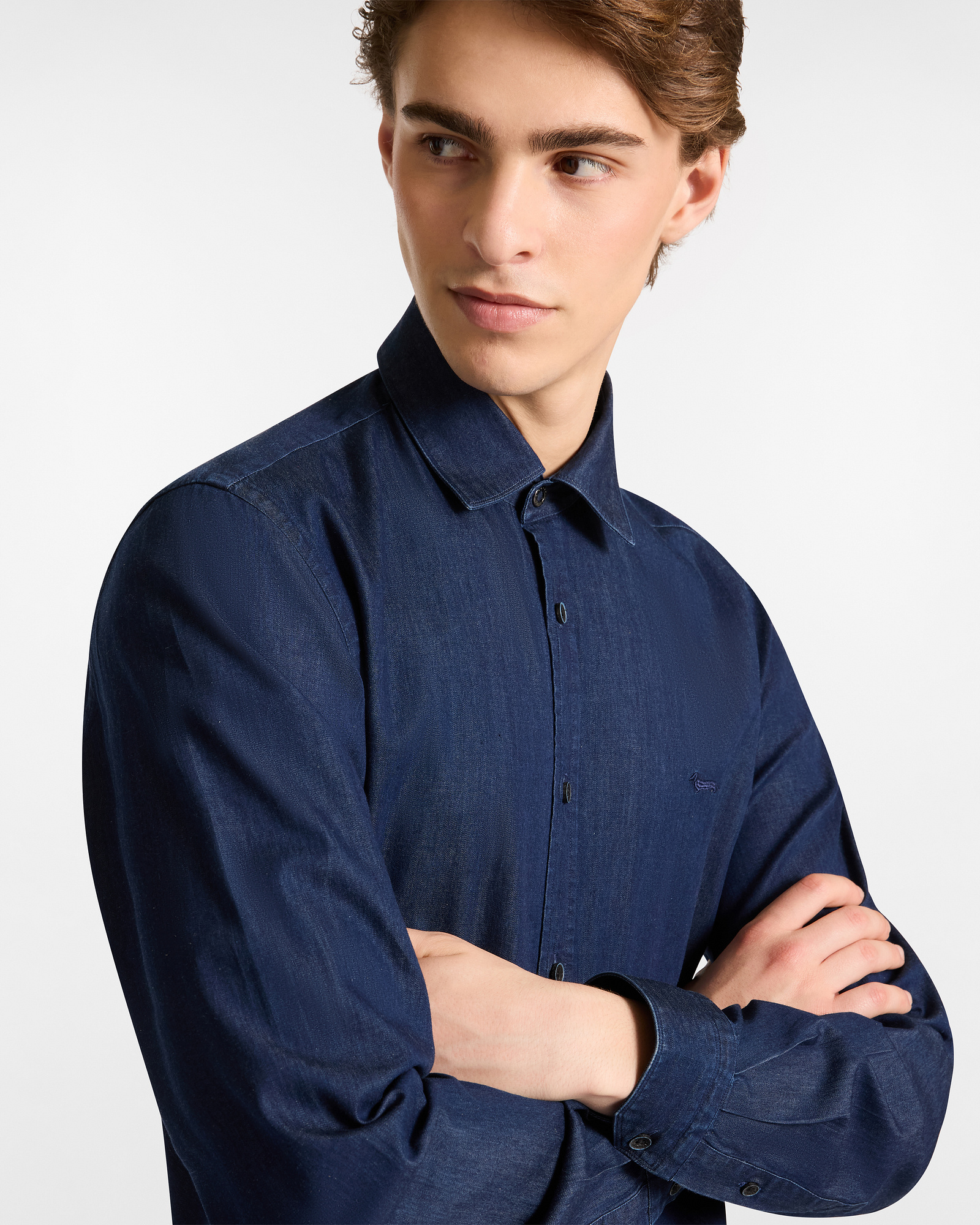 Denim Shirt with Dachshund, Navy Blue, large image number 2