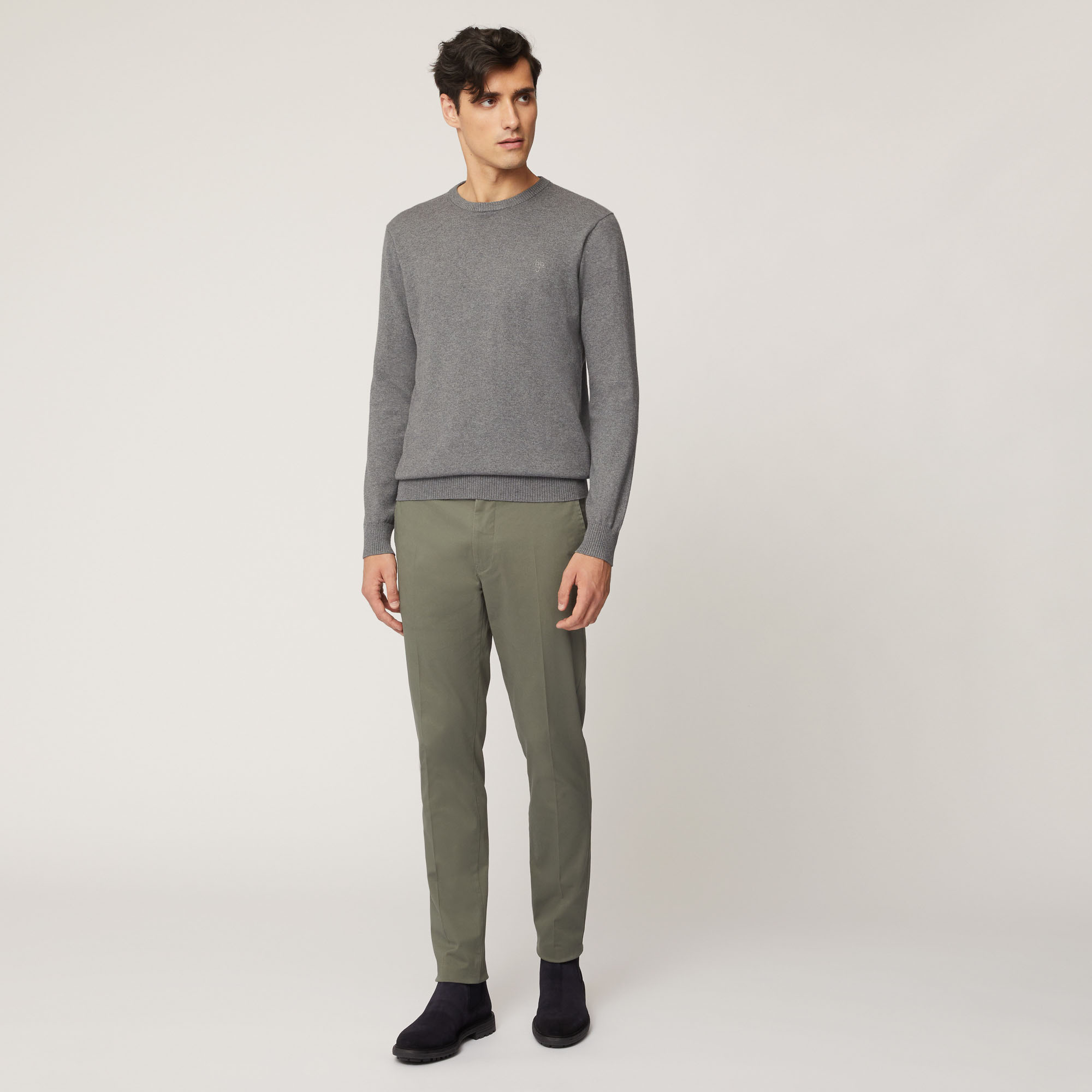 Pullover Girocollo Con Toppe Sui Gomiti, Grigio Acciaio, large image number 3