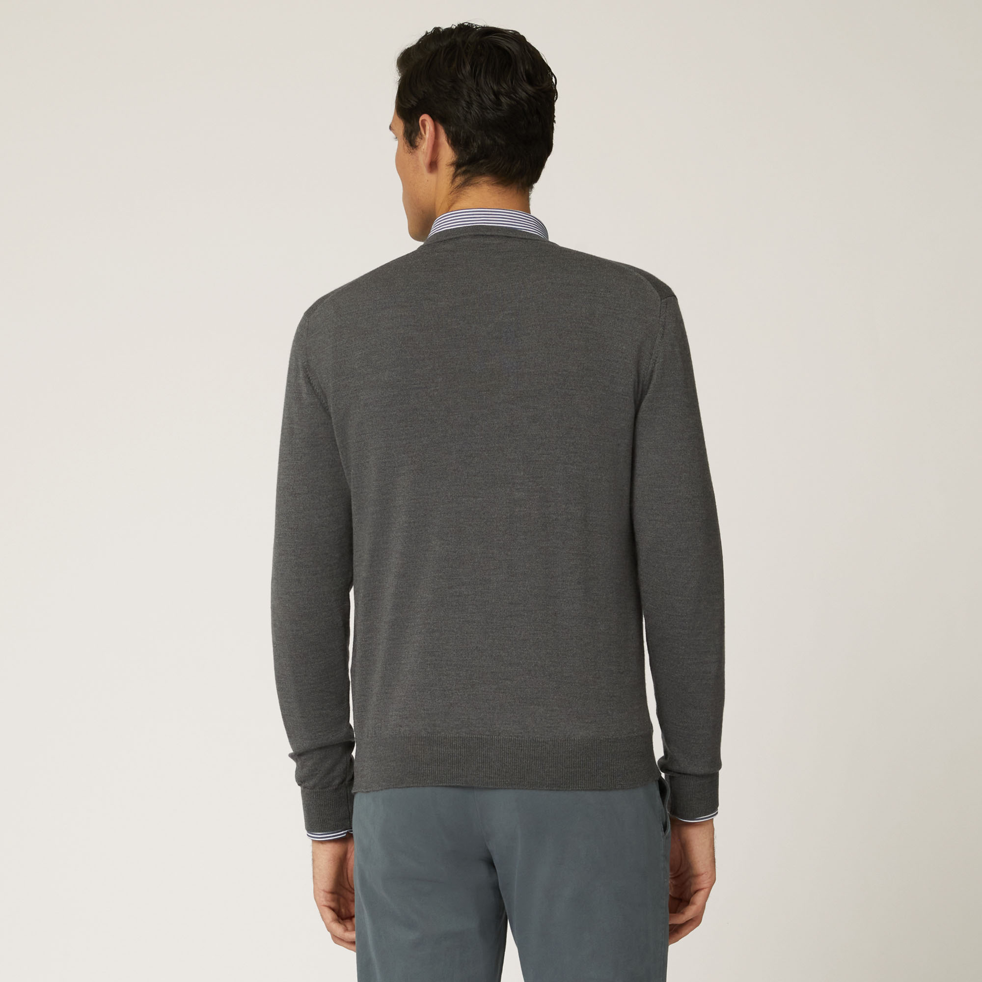 Pullover In Lana Merino Con Scollo A V, Blu, large image number 1