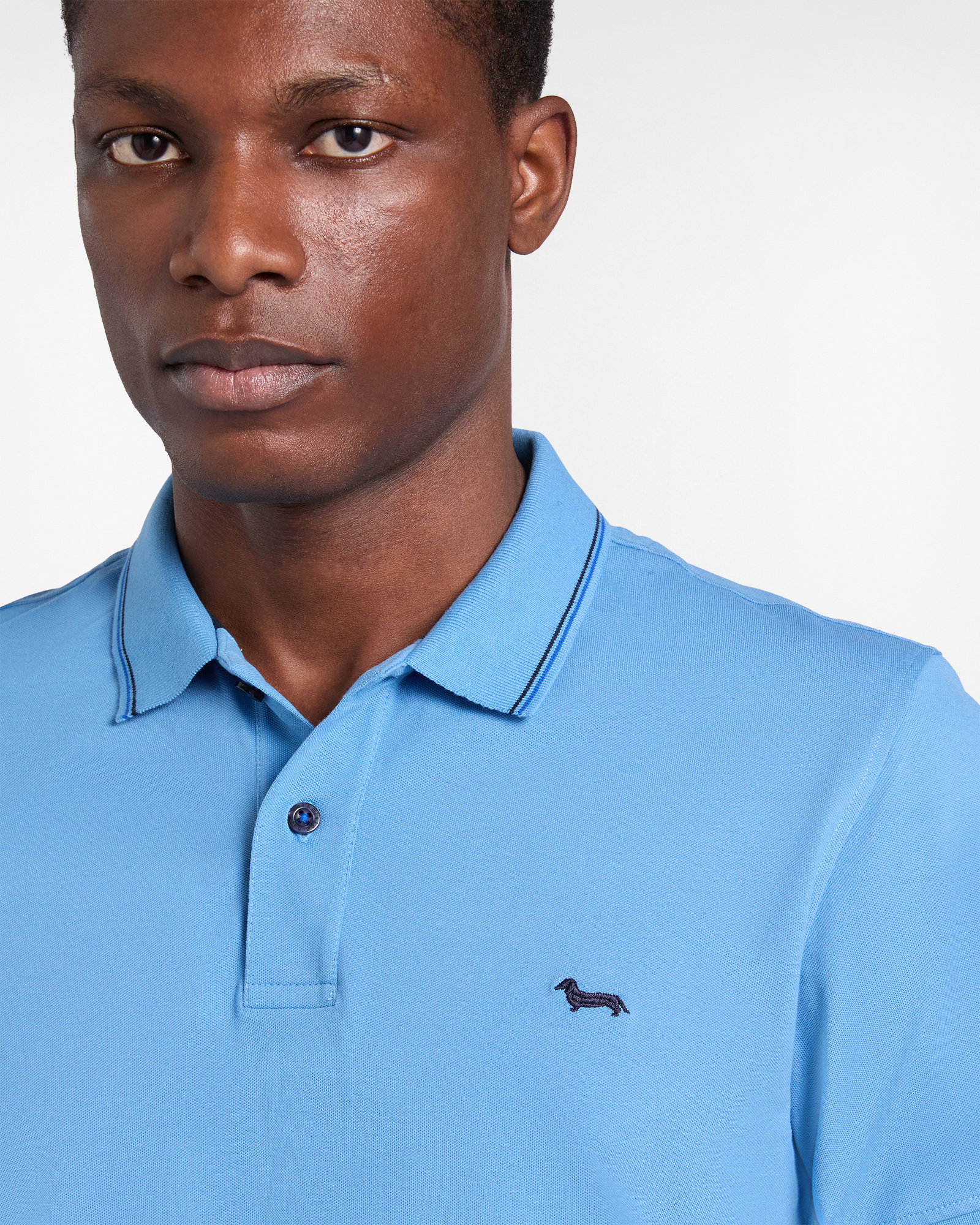 Stretch pique polo shirt with striped details, Blue, large image number 2