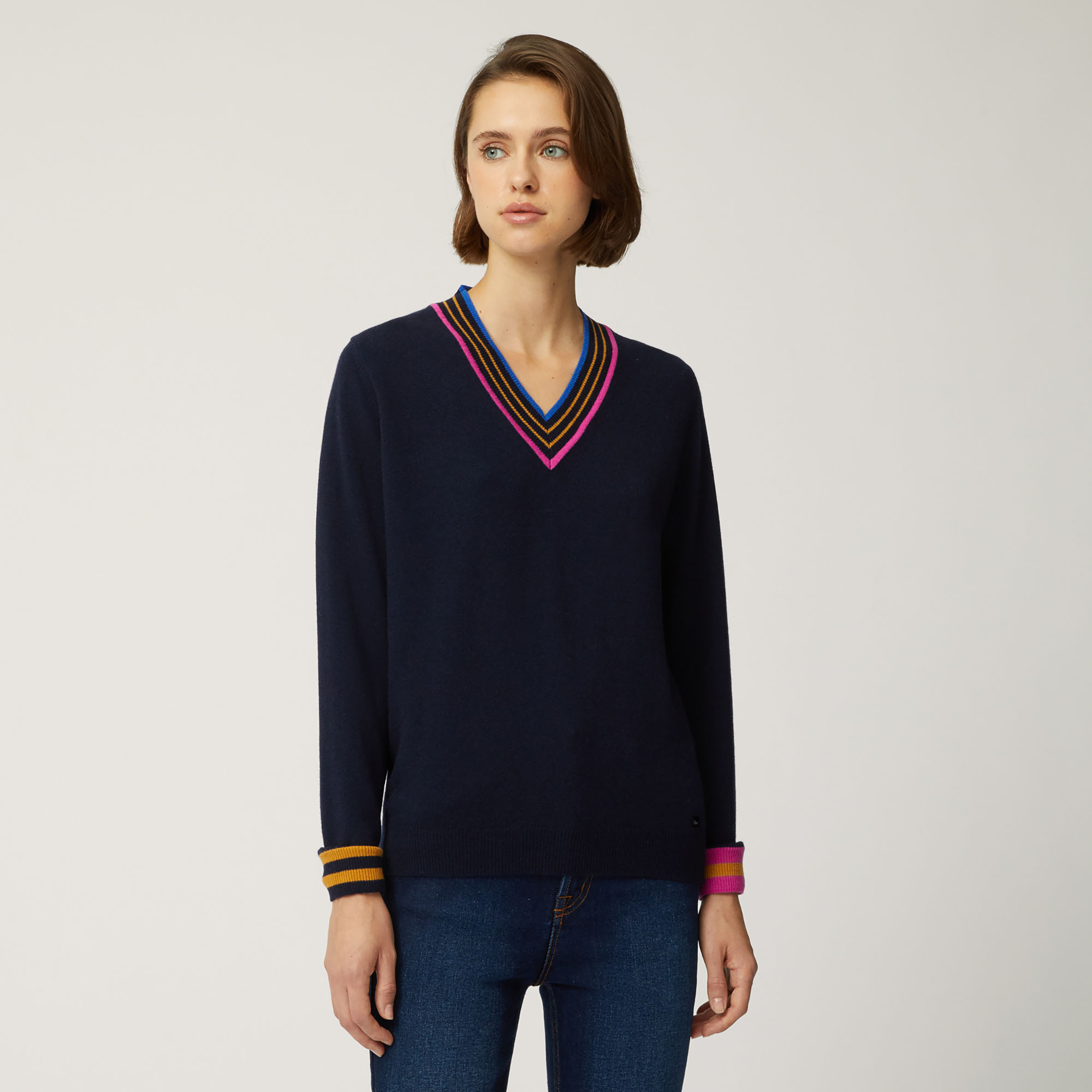 Cashmere Pullover With Striped Details