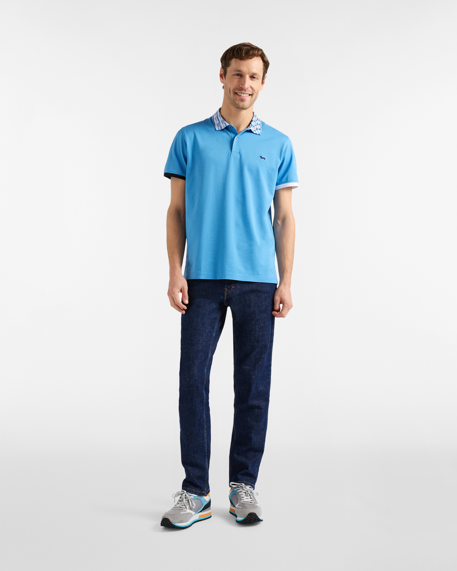 Polo shirt with printed collar, Blue, large image number 3