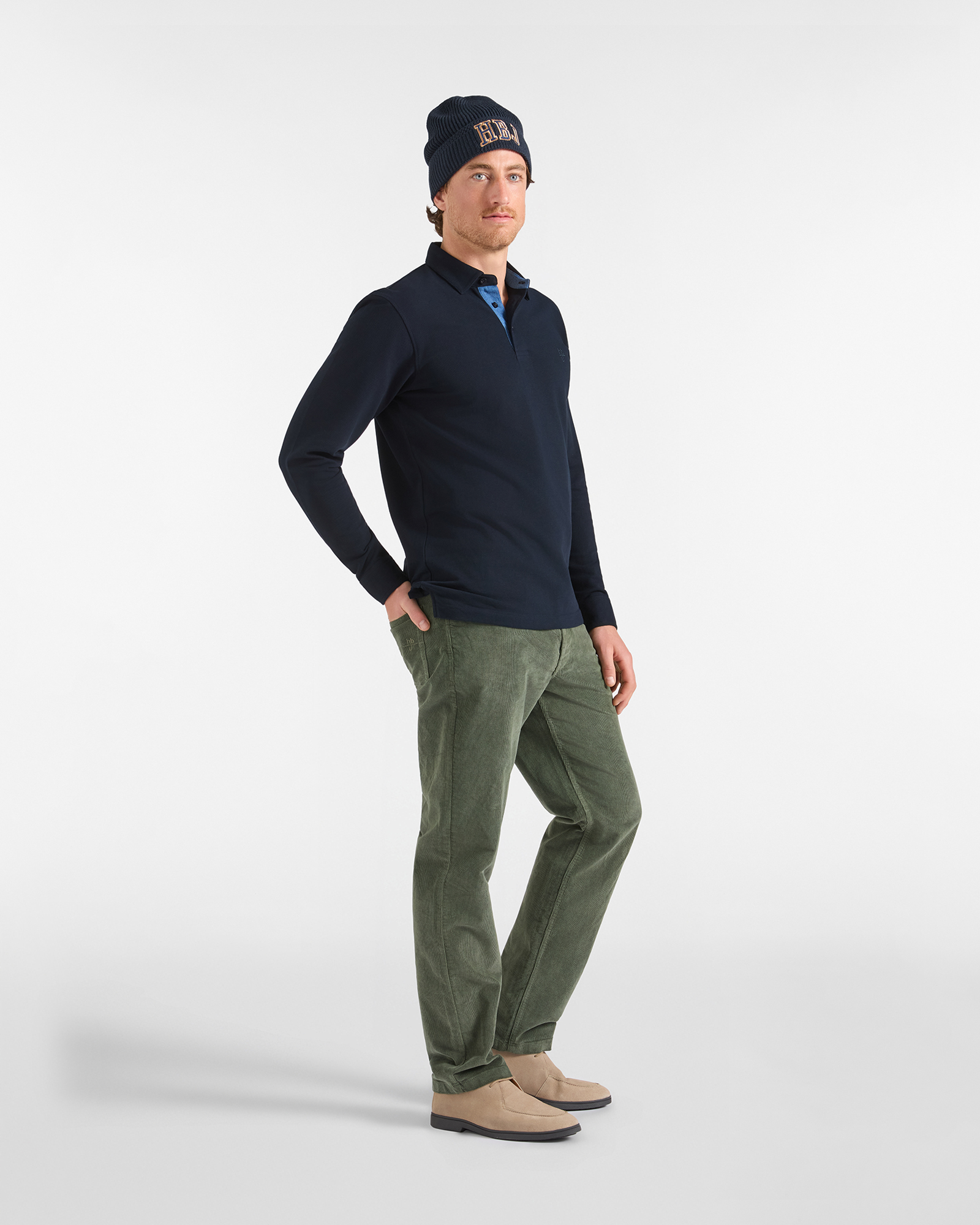 Polo HBJ Uomo in Piquet di Puro Cotone con Dettagli Denim, BLU SCURO, large