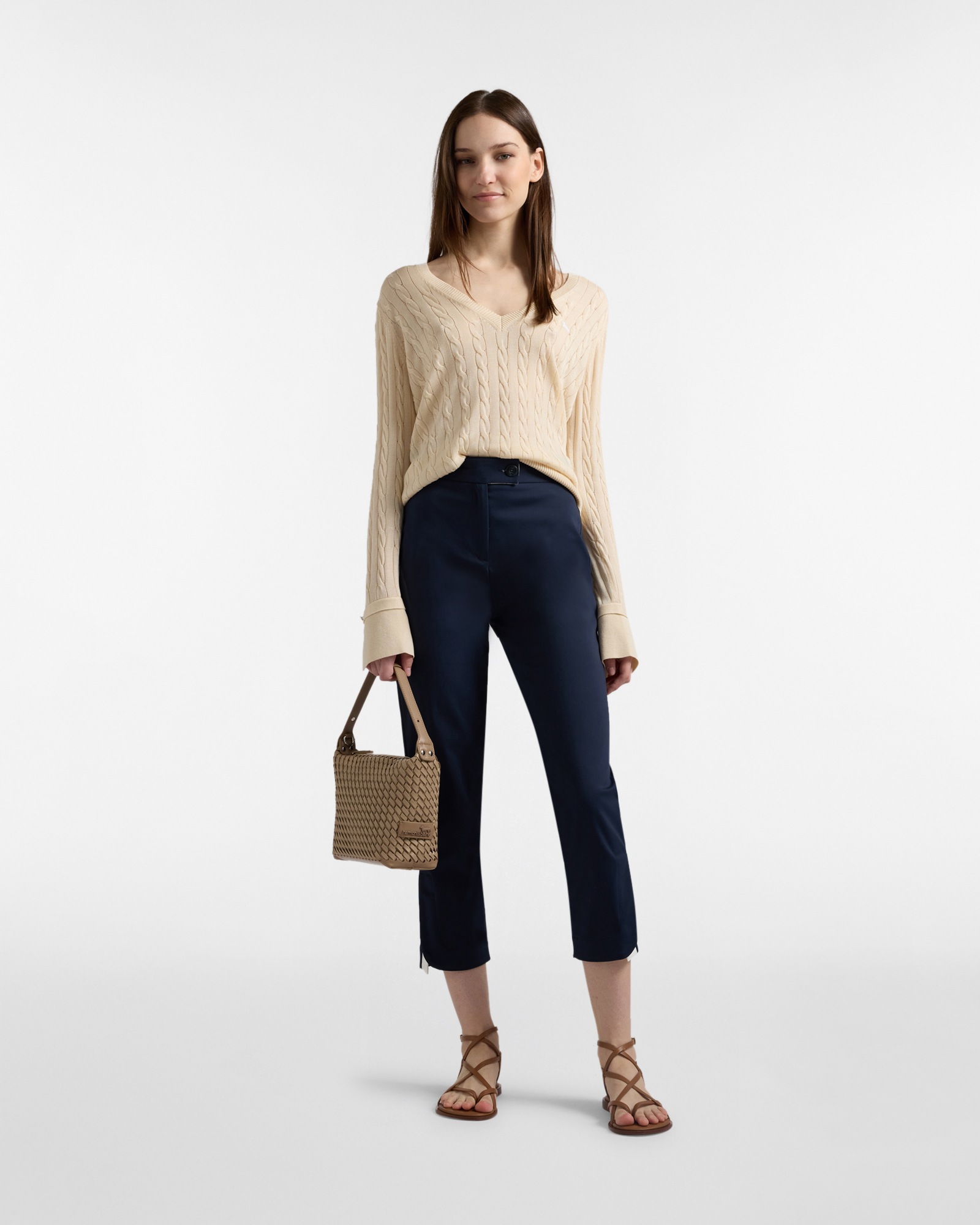 Women's slim pants with slits at the bottom, Blue, large image number 3