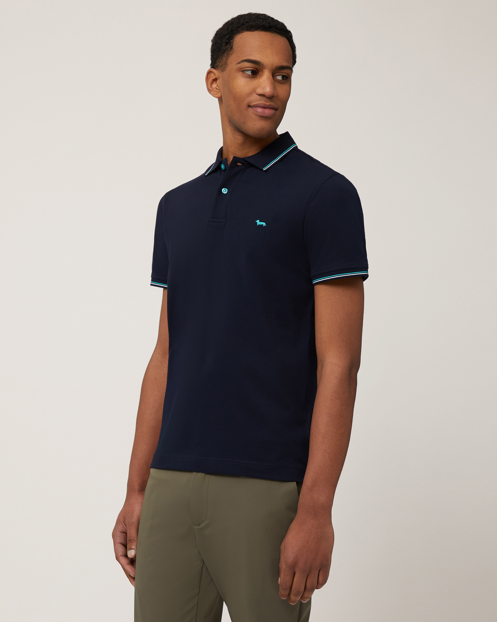 Polo Con Dettagli Rigati, Blu Navy, large