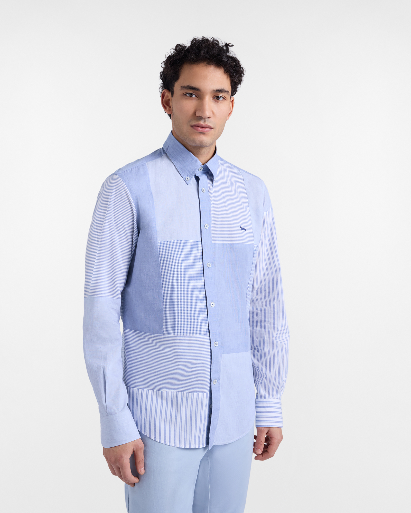 Harmont&Blaine - Camicia Patchwork regular fit, Uomo, Celeste, Taglia: 4XL