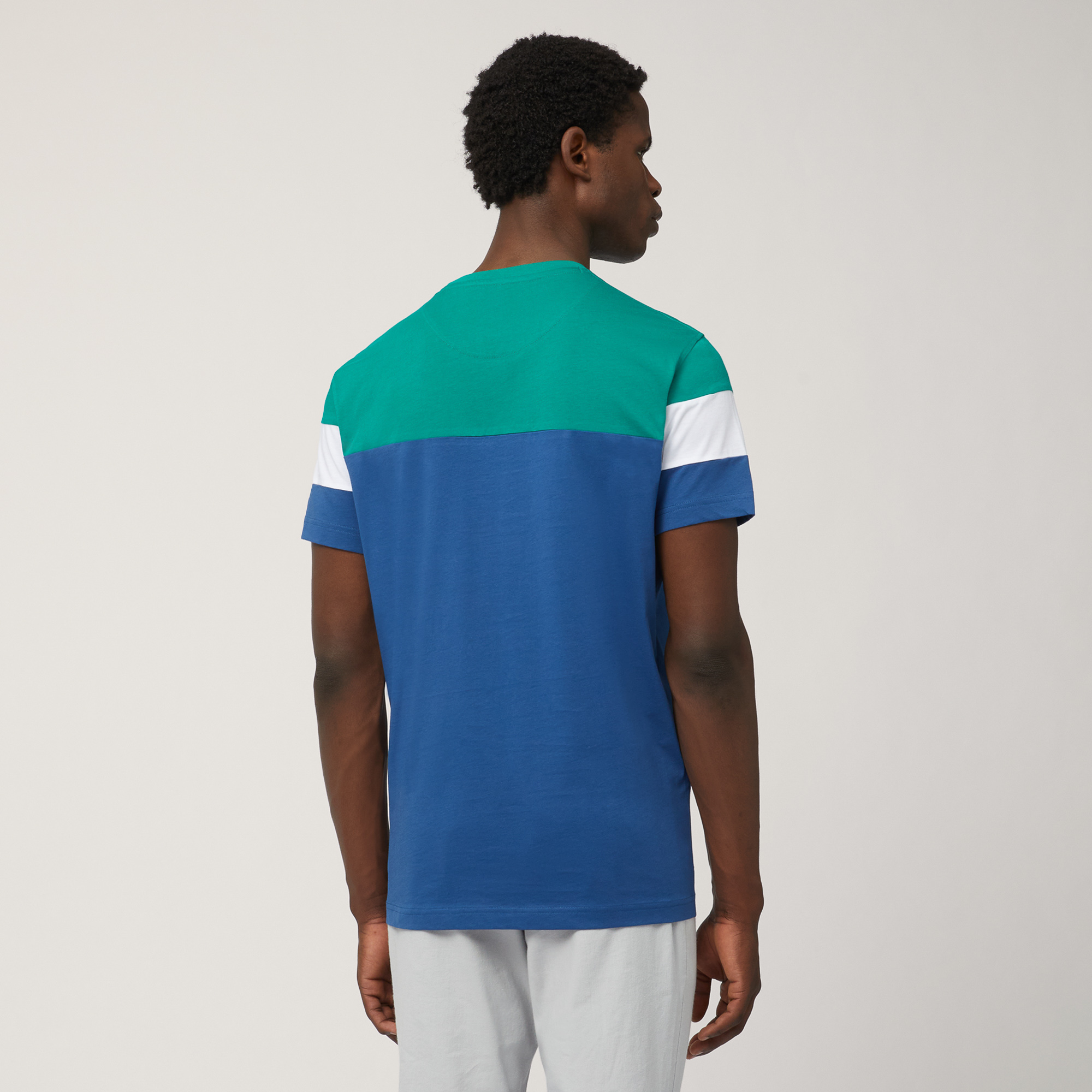 T-Shirt Regular Color Block in Cotone , Verde Scuro, large image number 1