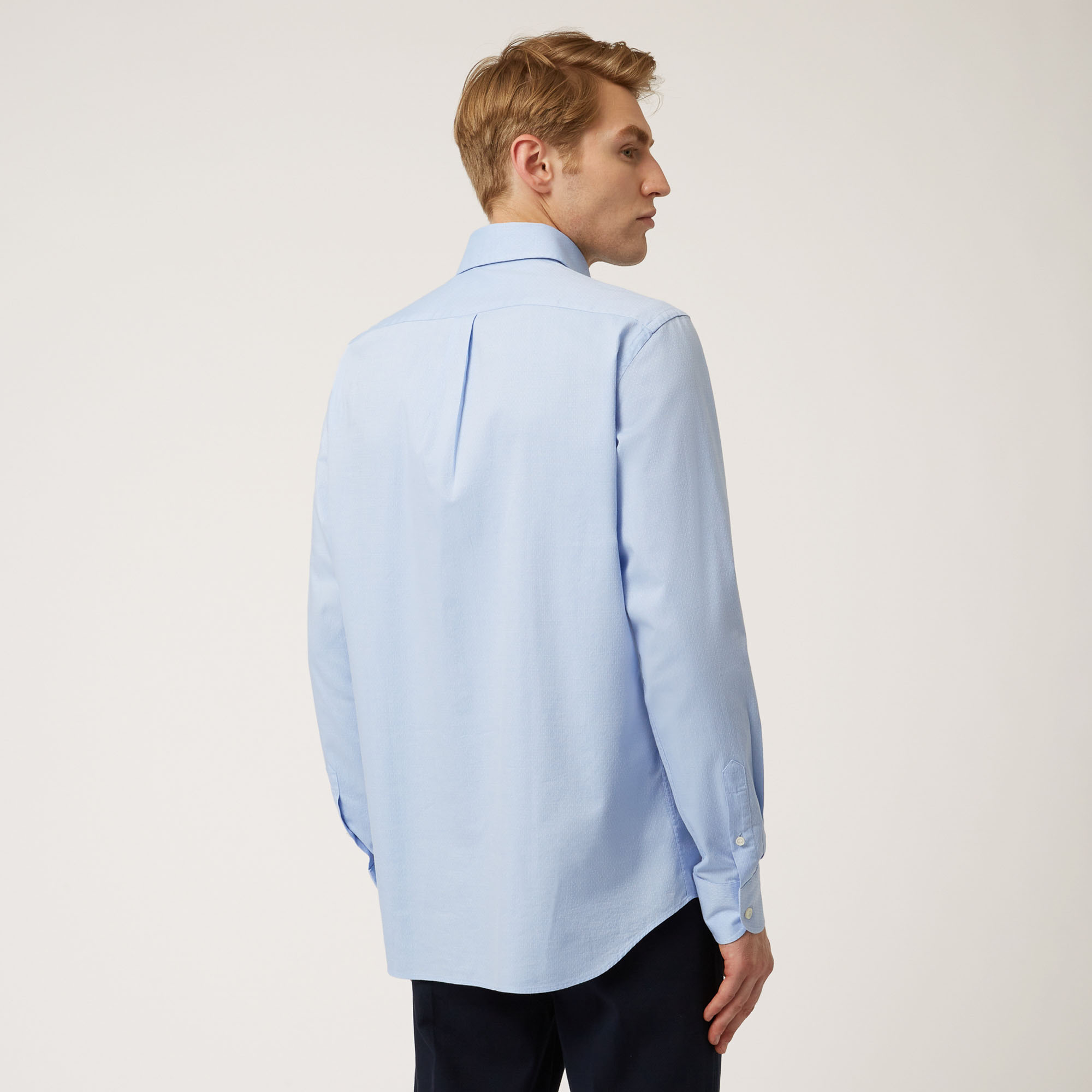 Cotton Shirt With Herringbone Collar Band, Light Blue, large image number 1
