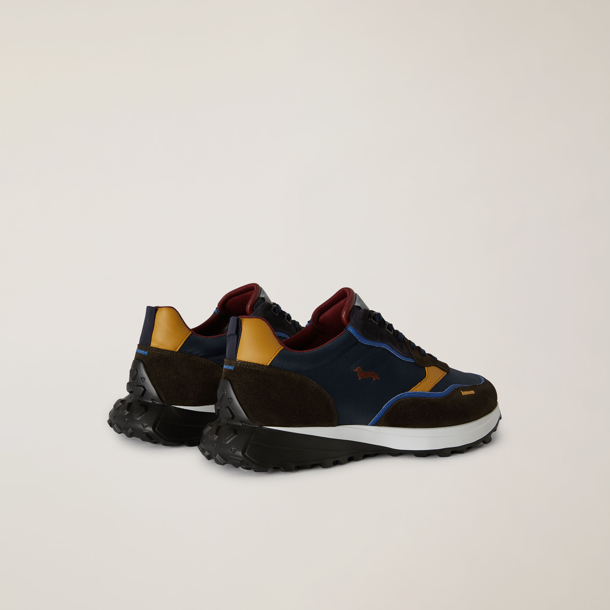 Zapatilla Estilo Running En Mezcla De Materiales Con Teckel Bordado, Azul/Marrón, large image number 2