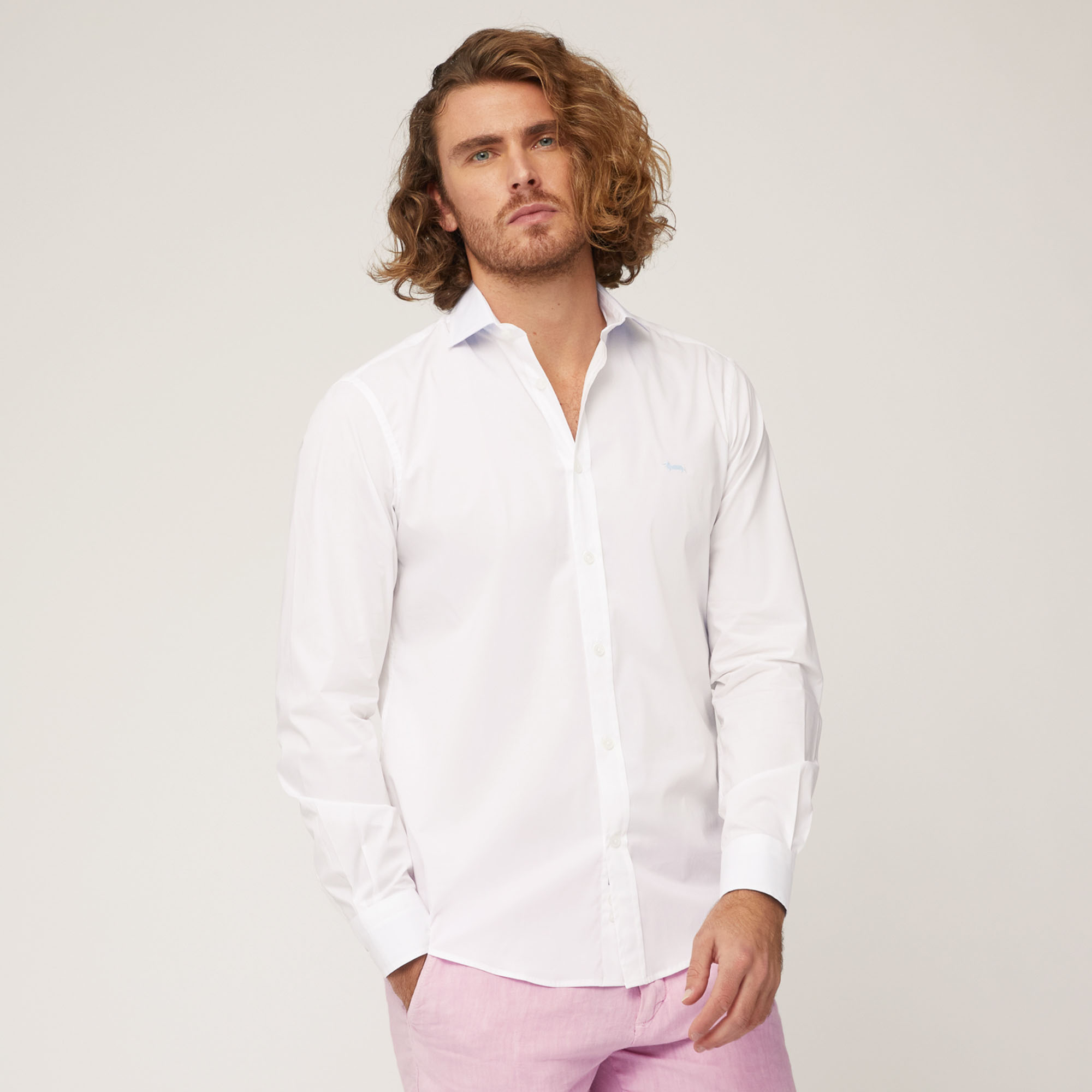 Stretch Cotton Poplin Shirt, White, large image number 0