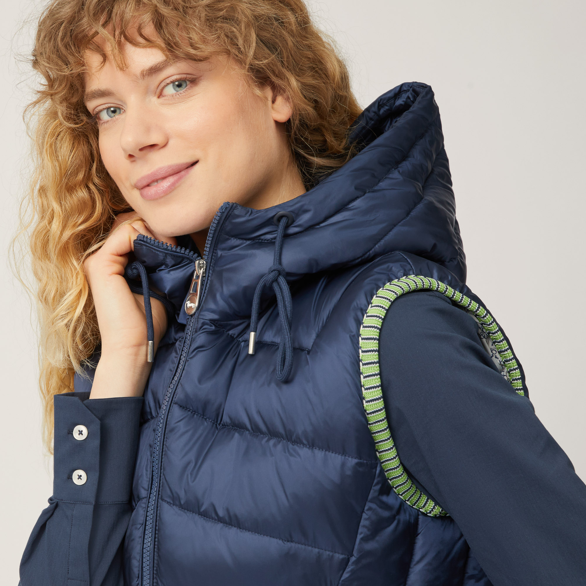 Padded Gilet with Hood, Blue, large image number 2