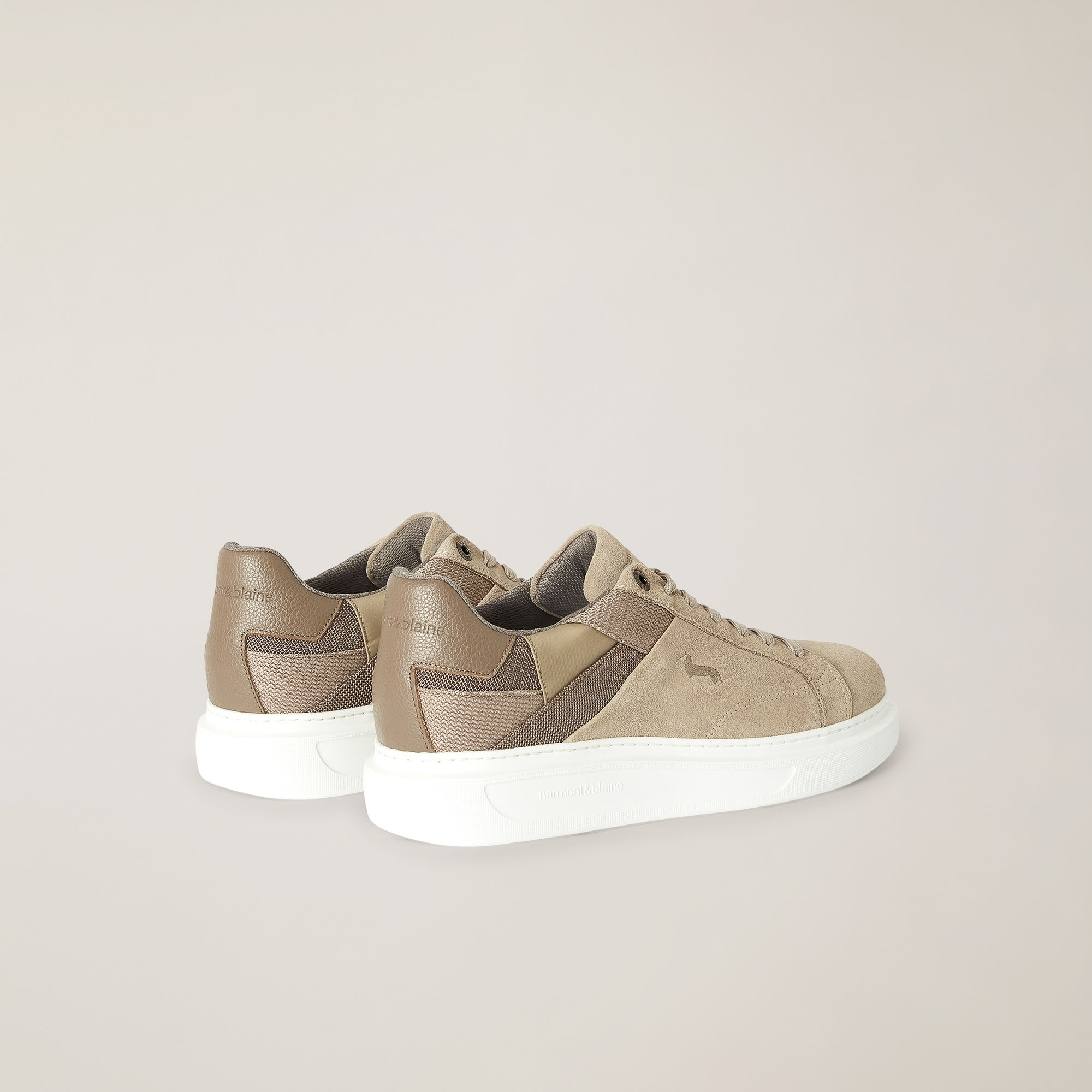 Sneaker In Vera Pelle E Tessuto, Beige, large image number 2
