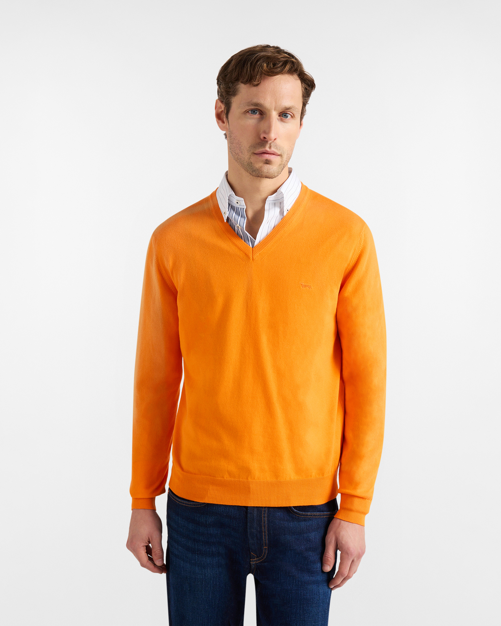 Harmont&Blaine - Pullover scollo a V in cotone, Uomo, Arancio, Taglia: XL