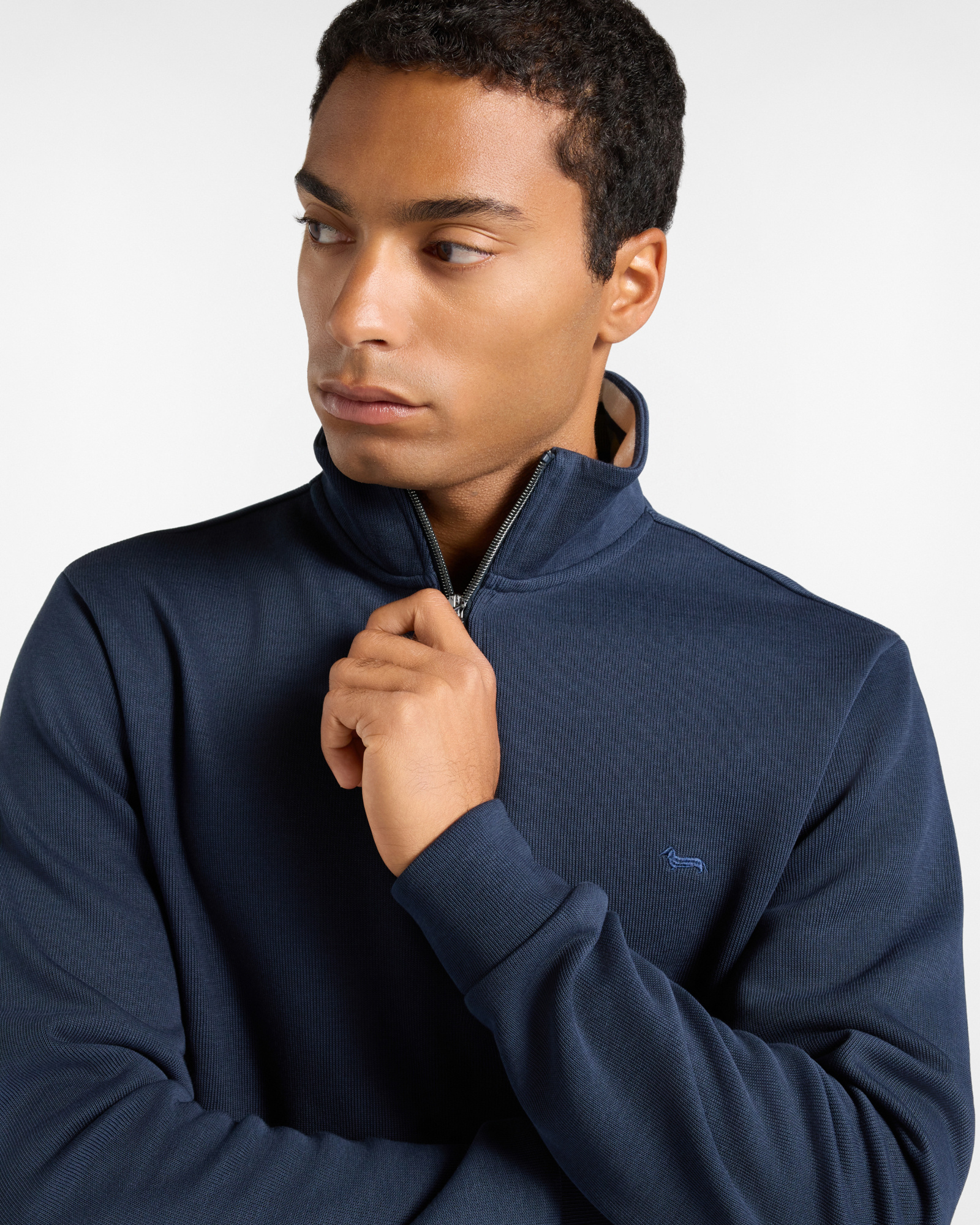 Men's Regular Fit half-zip ribbed cotton sweatshirt, NAVY BLUE, large image number 2