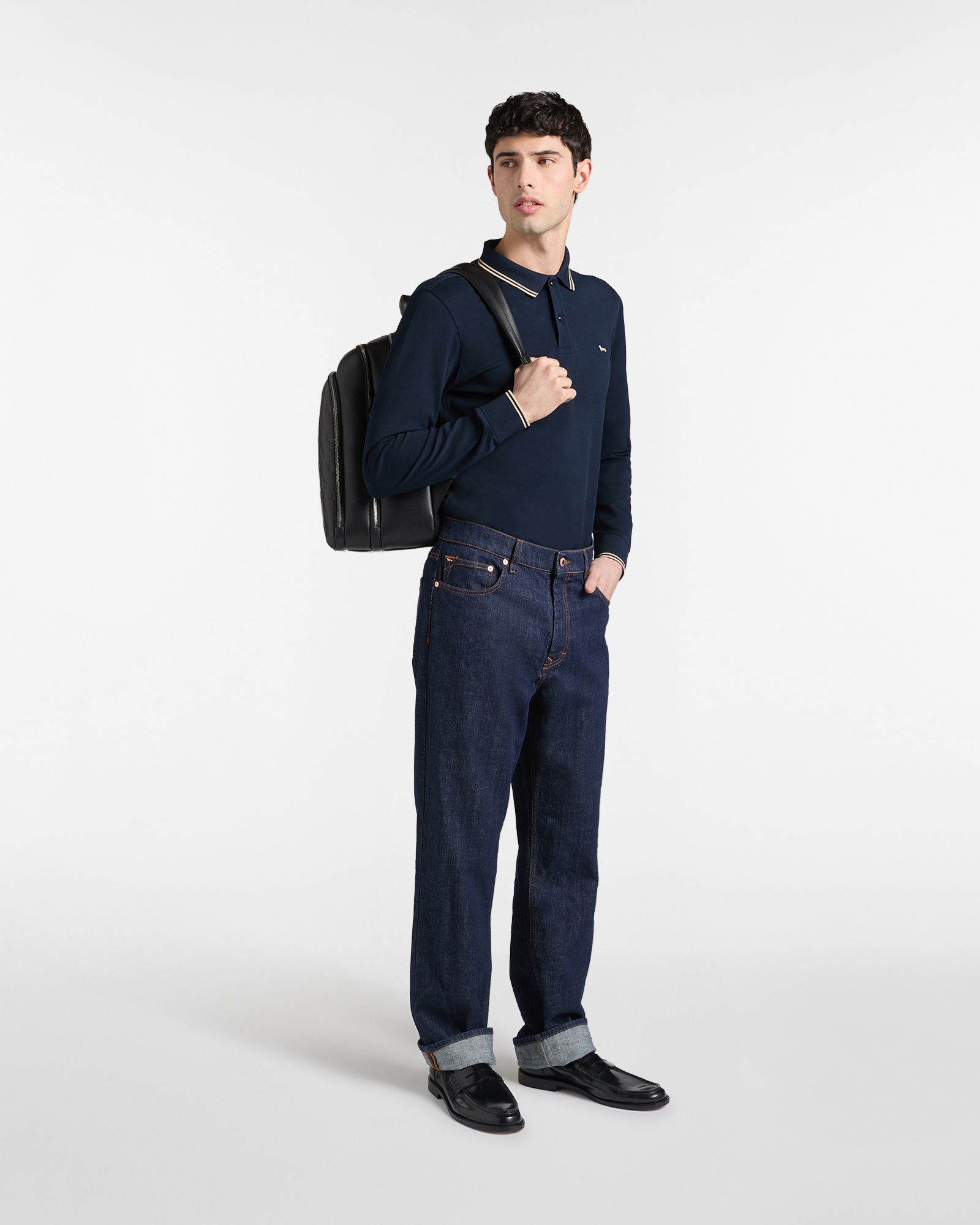 Men's polo shirt with contrasting stripes, Blue, large image number 3