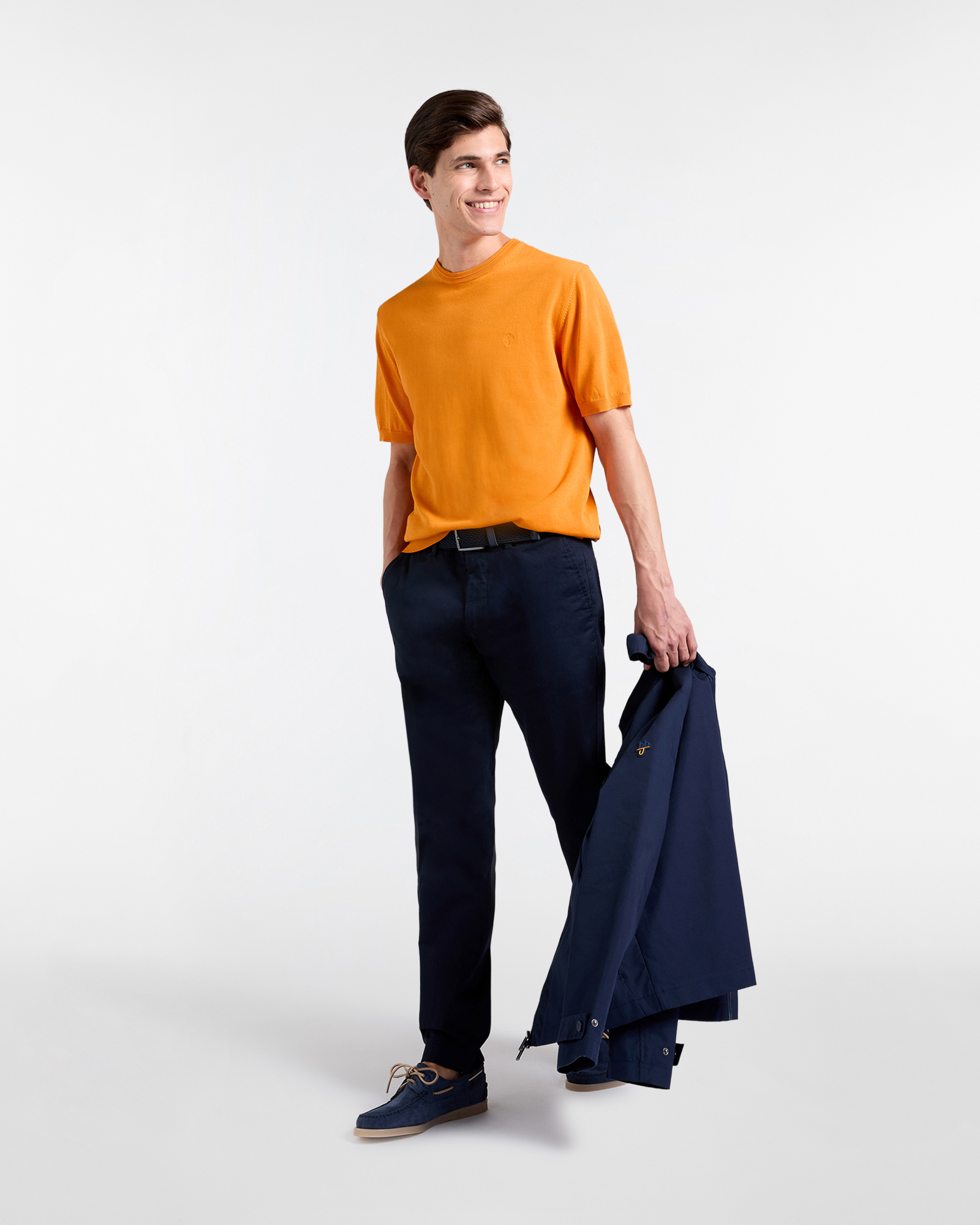 Girocollo Uomo in Crepe Manica Corta, Arancio, large image number 3