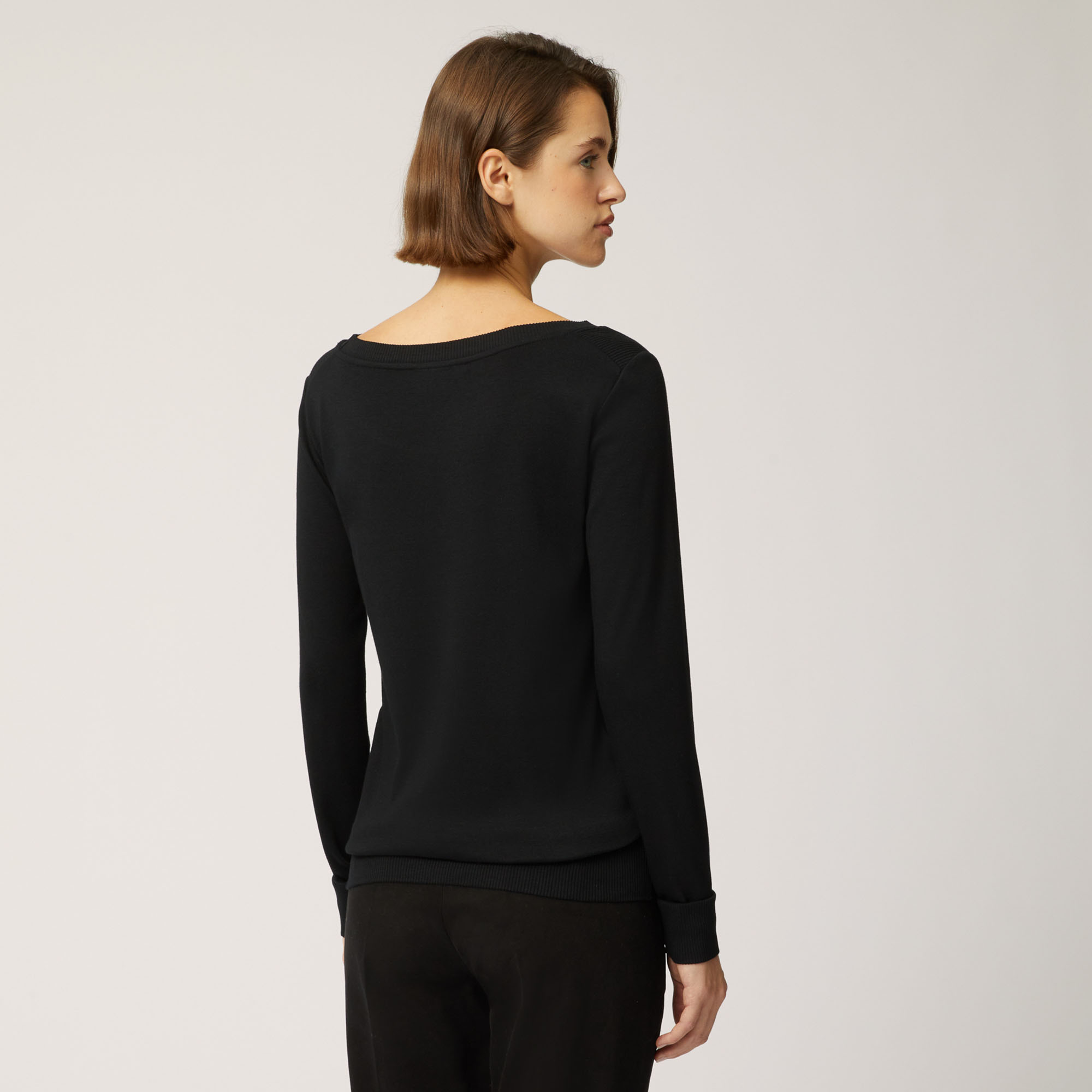 Pullover Slim In Modal E Cotone, Nero, large image number 1