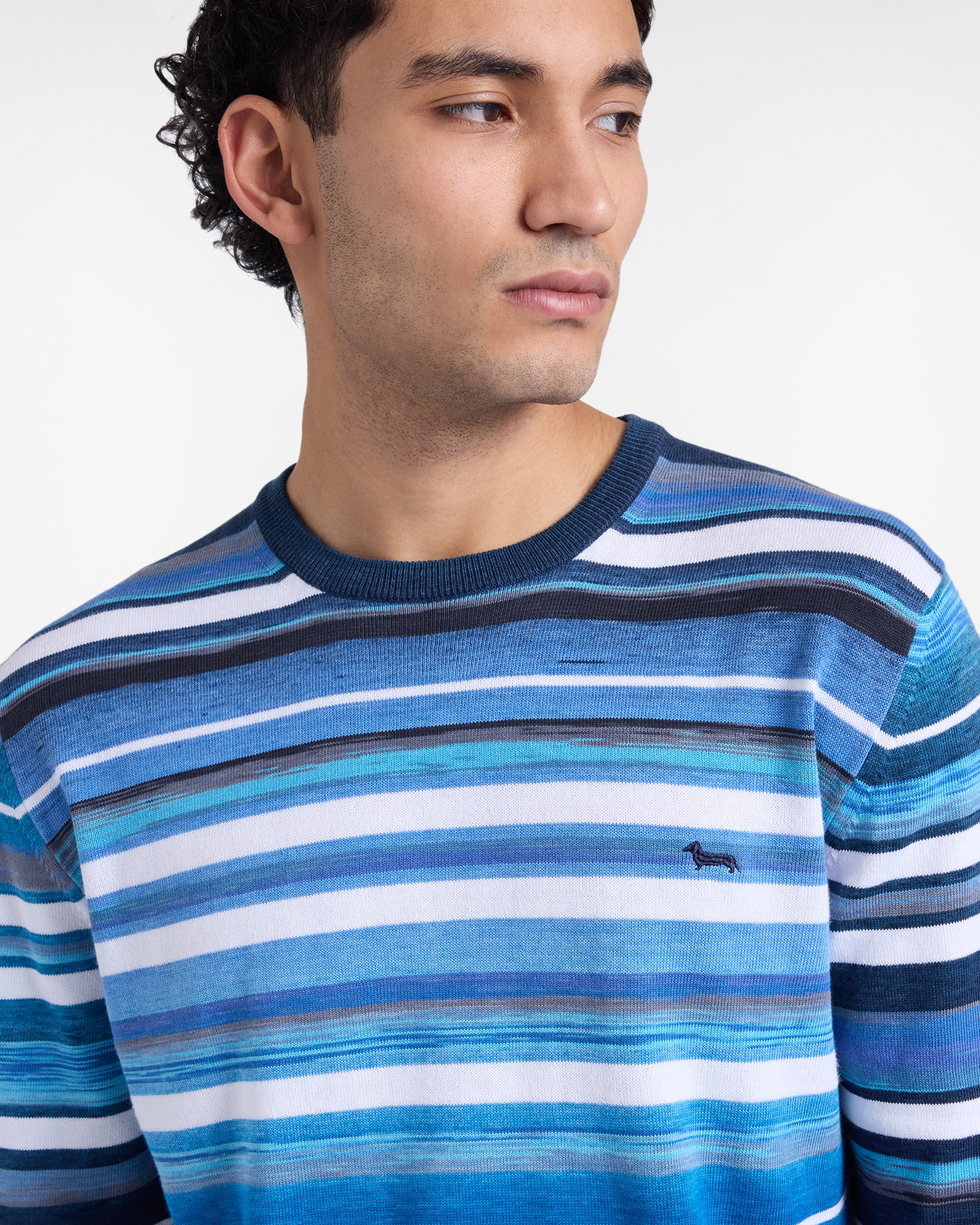 Crewneck pullover with faded stripes, Blue, large image number 2