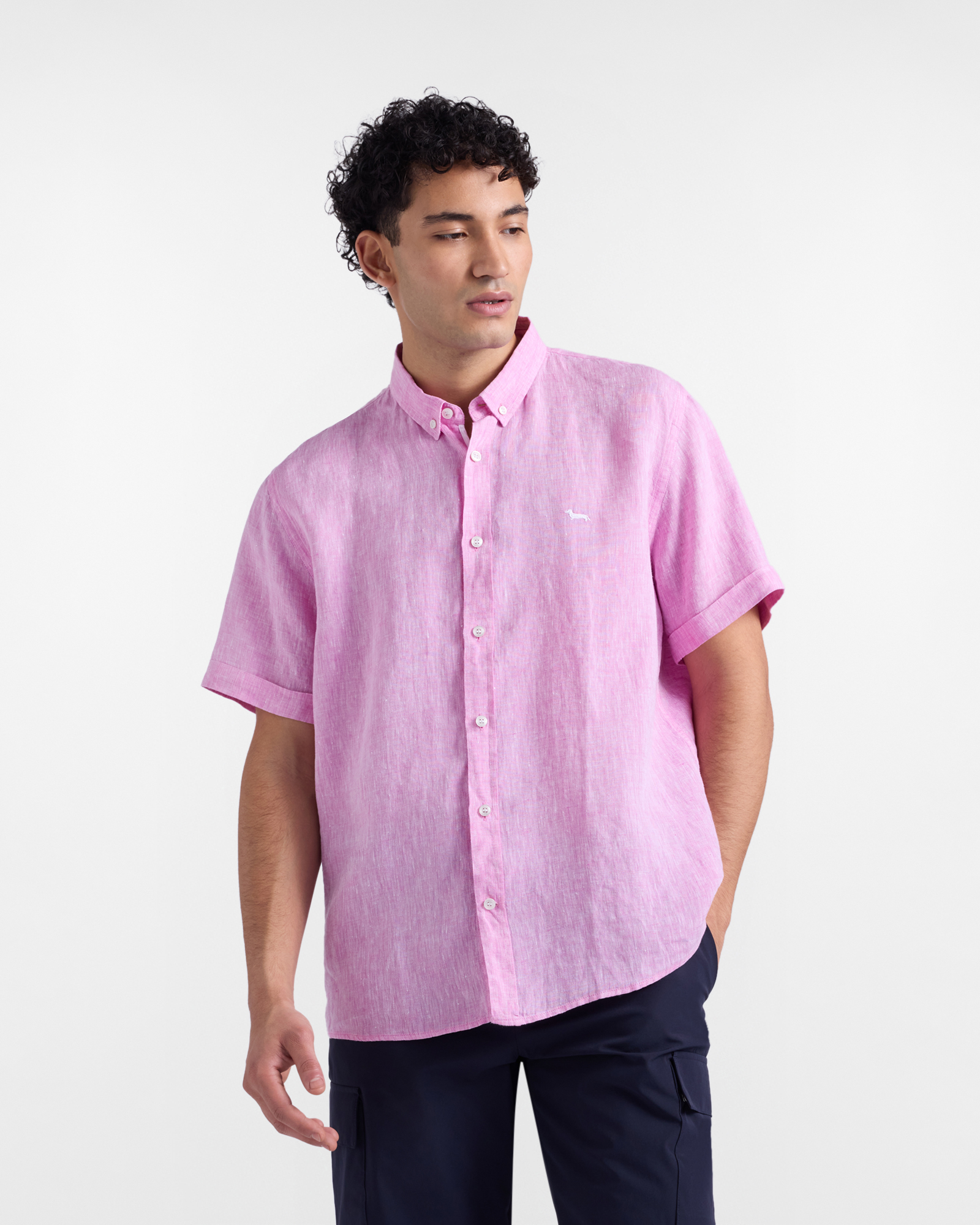 Straight-fit pure linen shirt