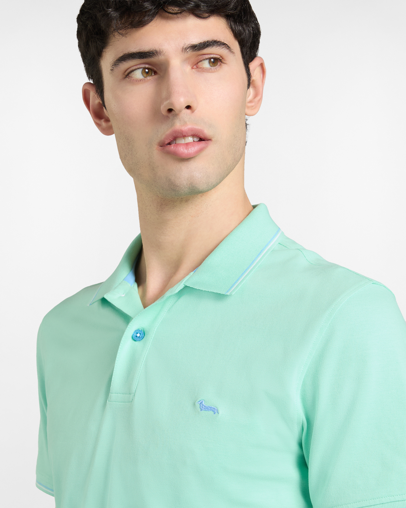 Polo de piqu&eacute; el&aacute;stico con detalles de rayas, Verde, large image number 2