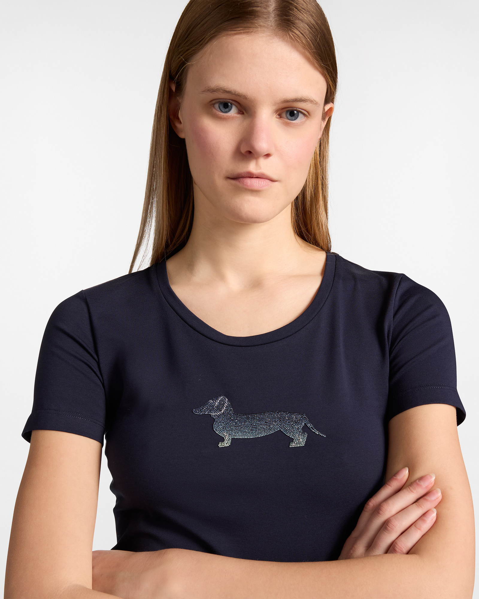 Camiseta con Perro Salchicha de Strass, Azul Navy, large image number 2