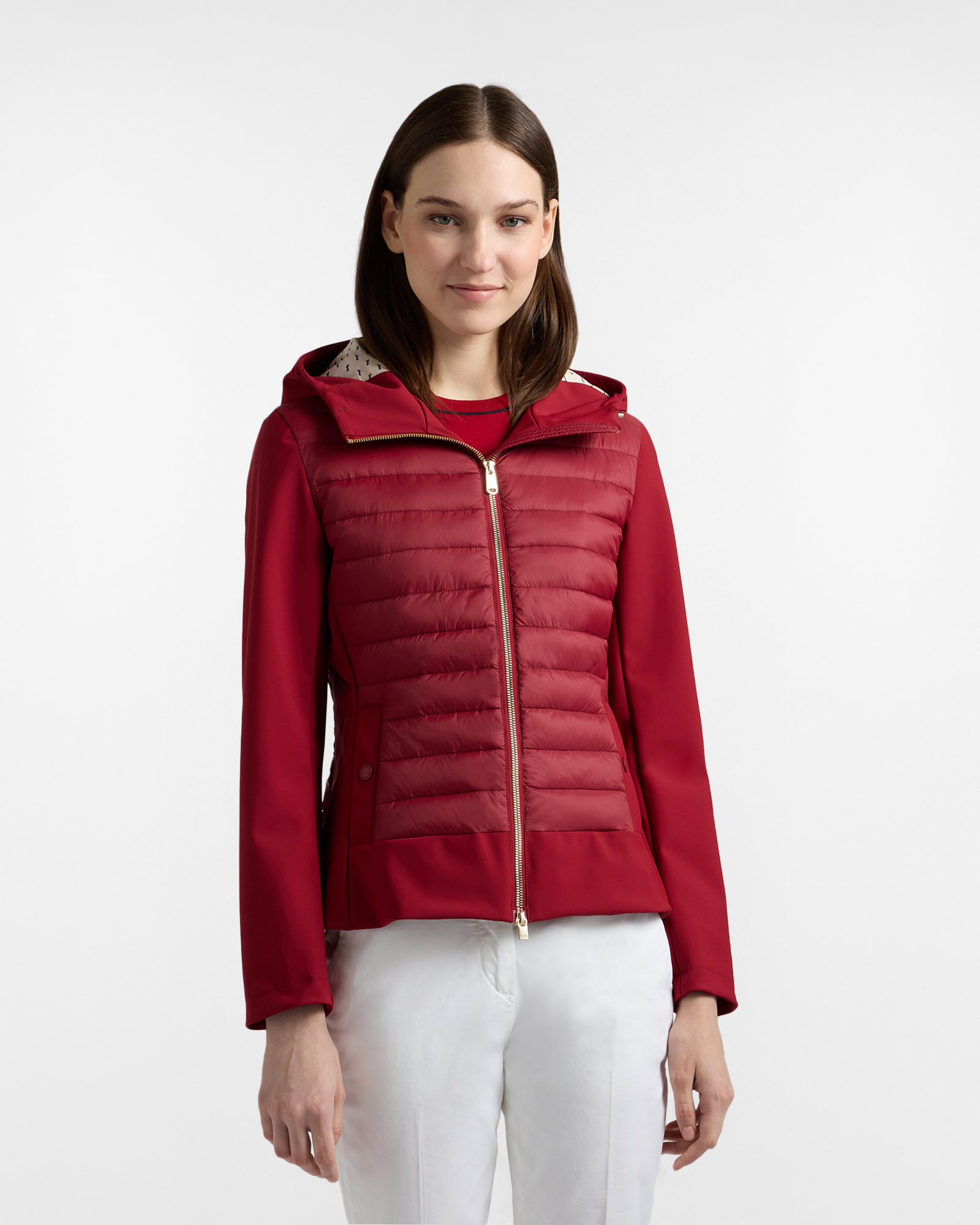 Giubbino bimaterico con cappuccio