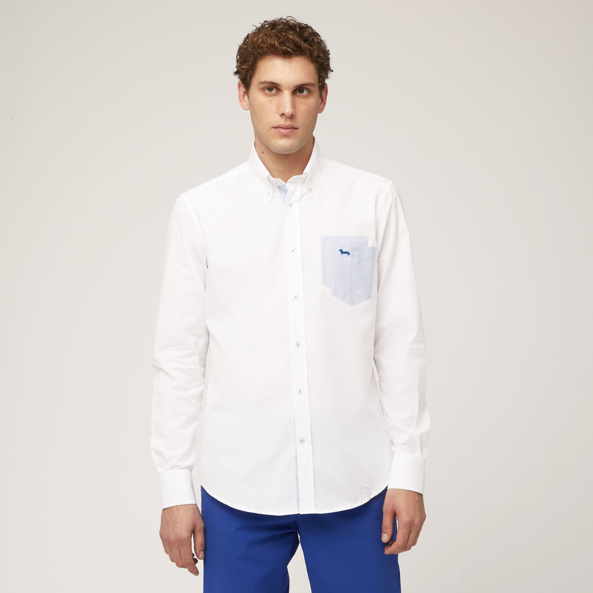 Camisa de algodón con doble bolsillo, Blanco, large