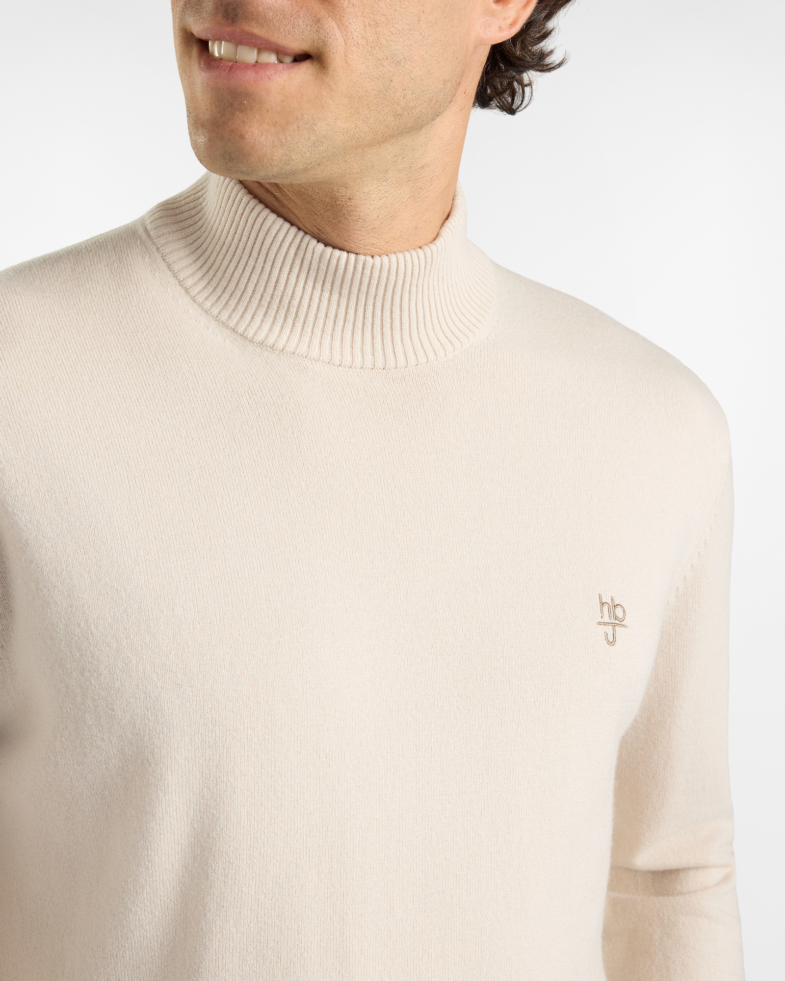 Maglia HBJ Uomo con collo Perkins in misto lana e cashmere, BIANCO, large
