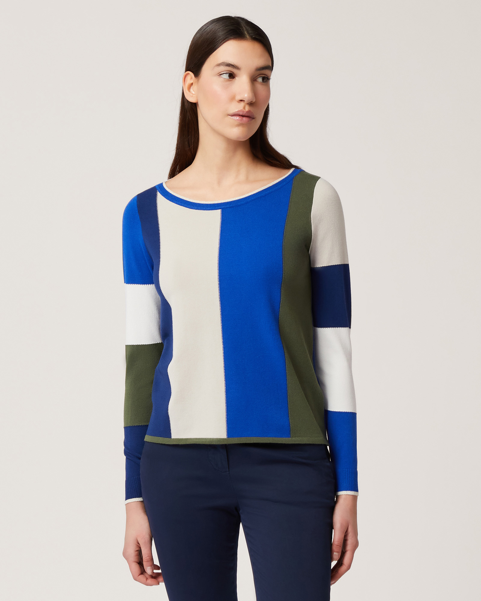 Color Block Sweater, Blue/White/Green, large image number 0
