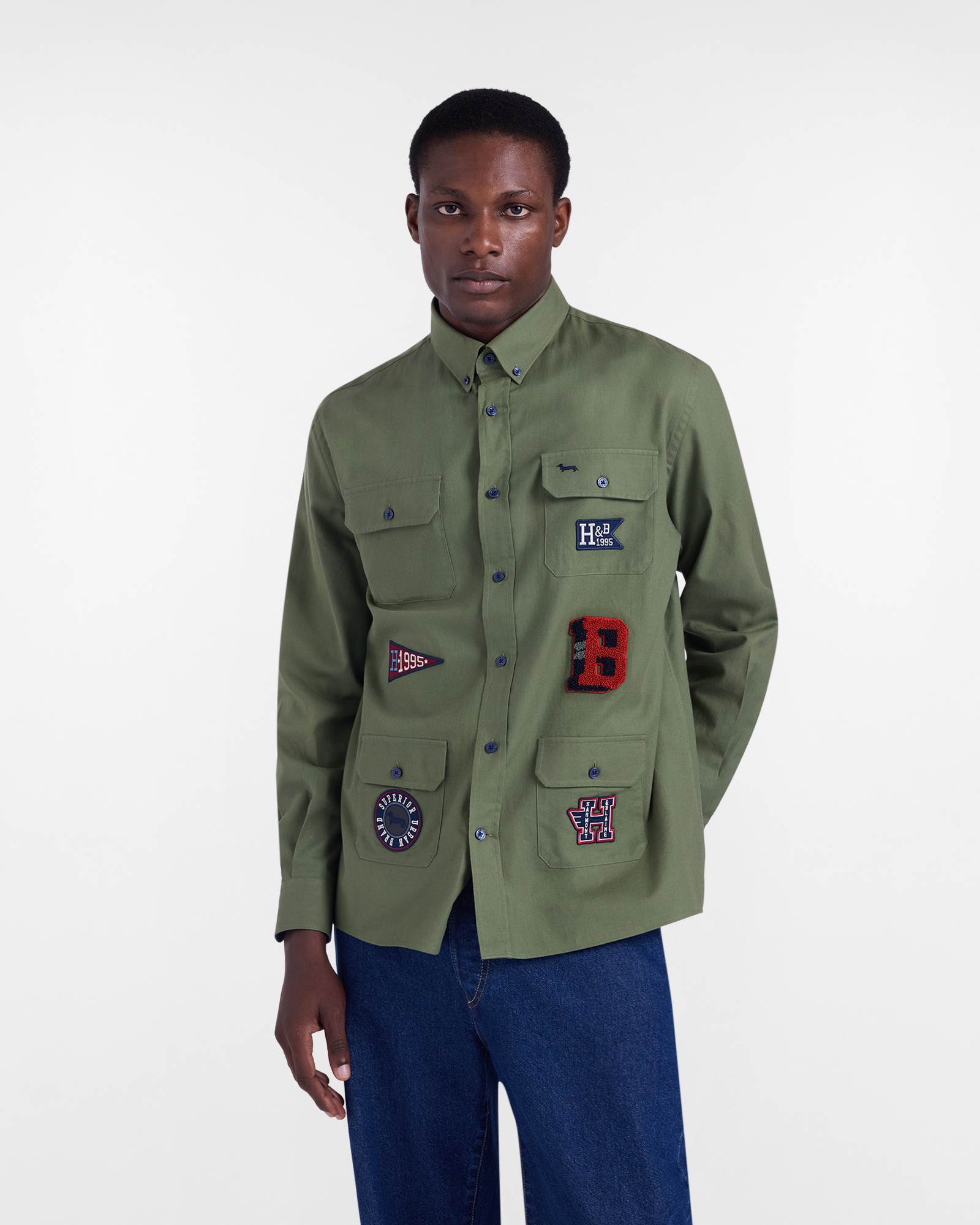 Harmont&Blaine - Camicie con patches, Uomo, Verde, Taglia: M