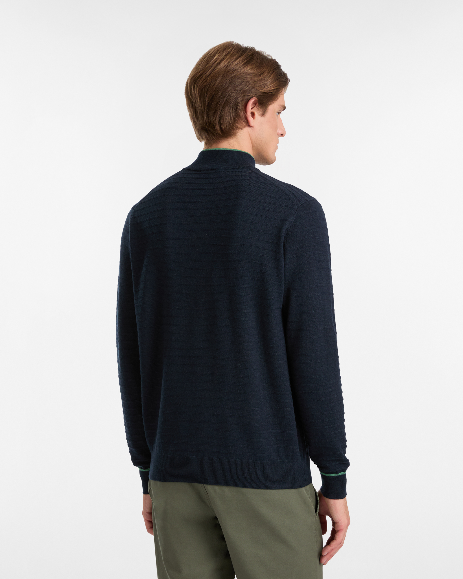 Half Zip Sweater with High Neck and Contrast Edges