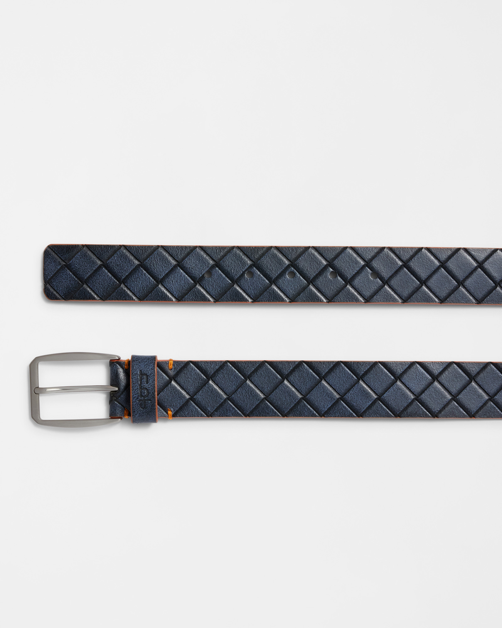 Leather Striped Belt, Dark Blue, large image number 1
