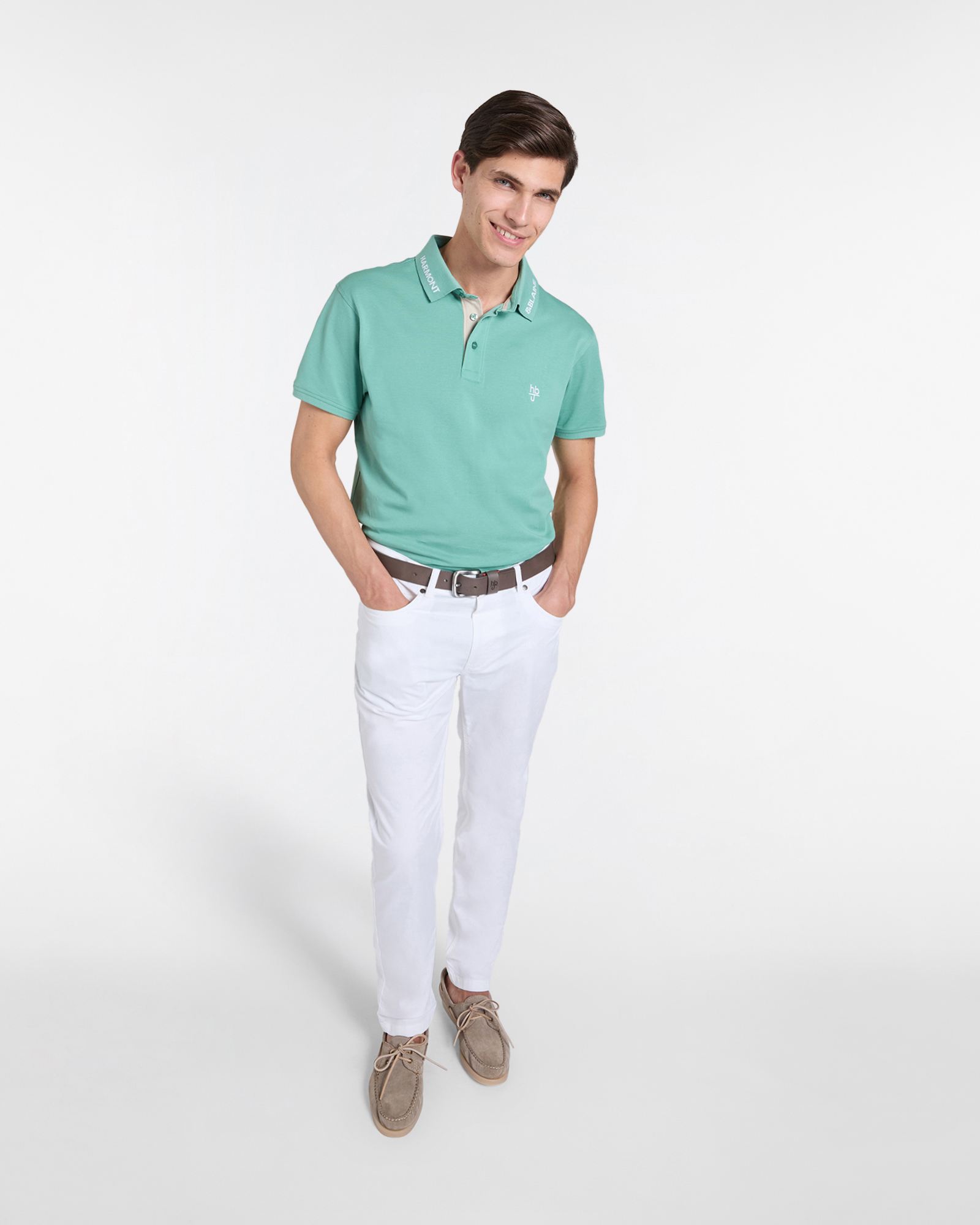 Polo uomo regular fit con colletto logo ricamato, Verde chiaro, large image number 3