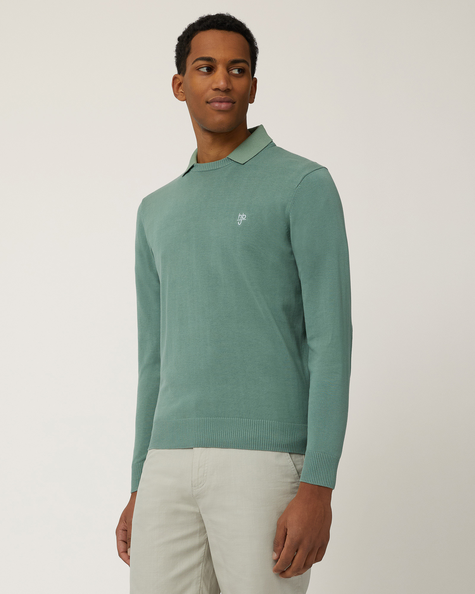 Pullover In Cotone crepe  Con Toppe, Verde Lichene, large