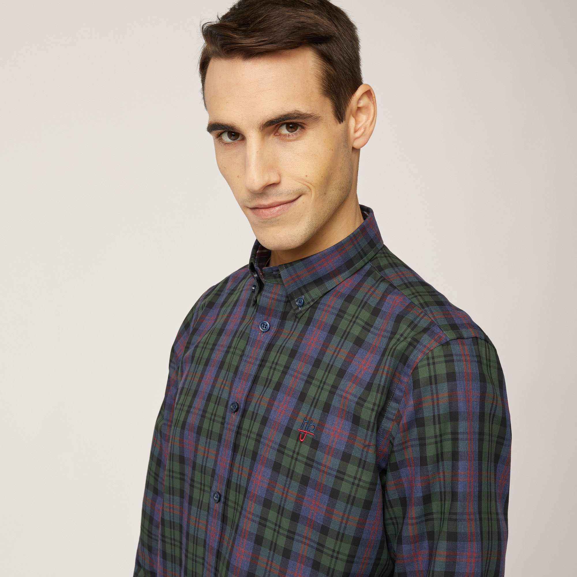 Camicia In Cotone Con Motivo A Quadri, Rosso Scuro, large image number 2