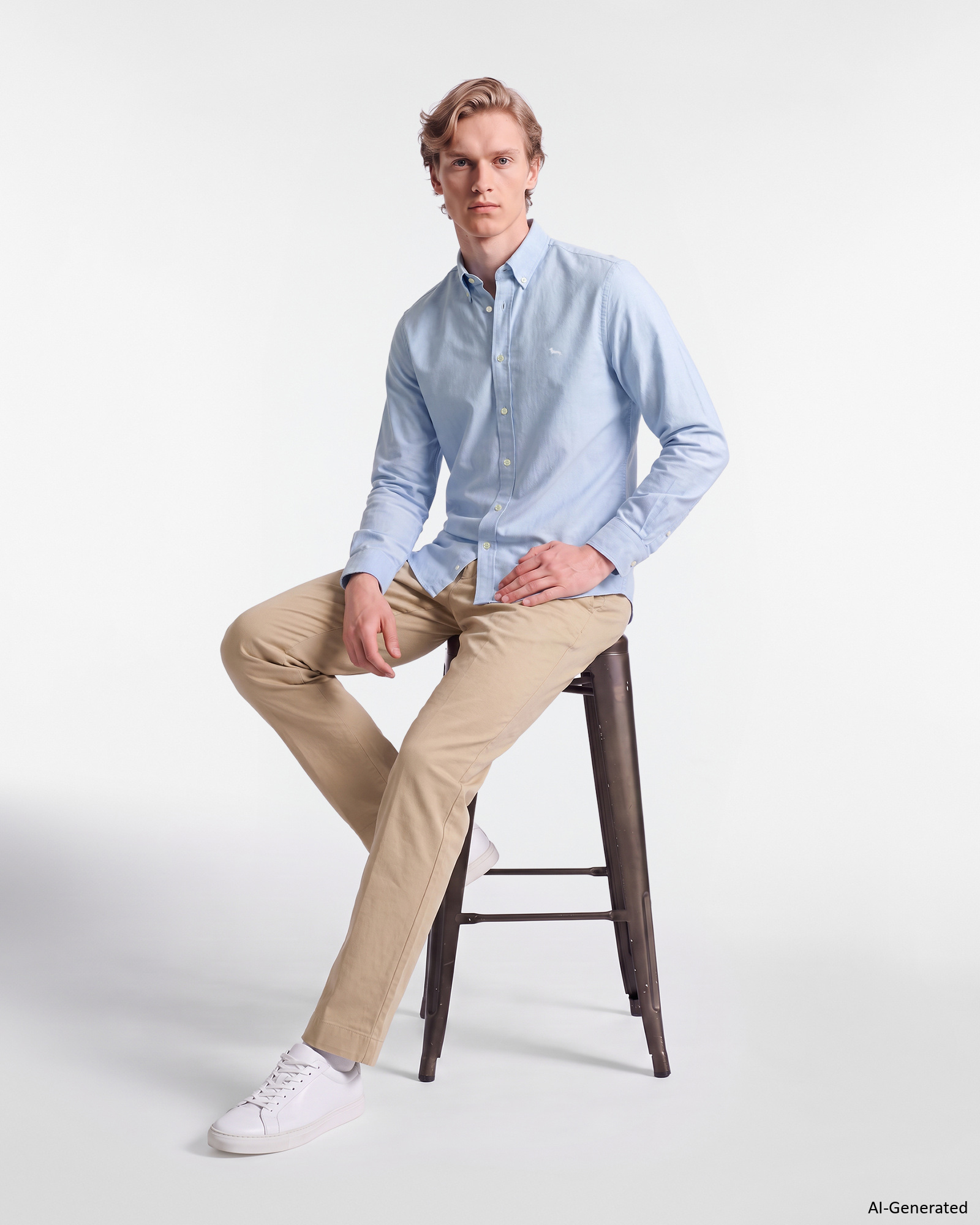 Men's regular-fit yarn-dyed Oxford shirt, SKY, large