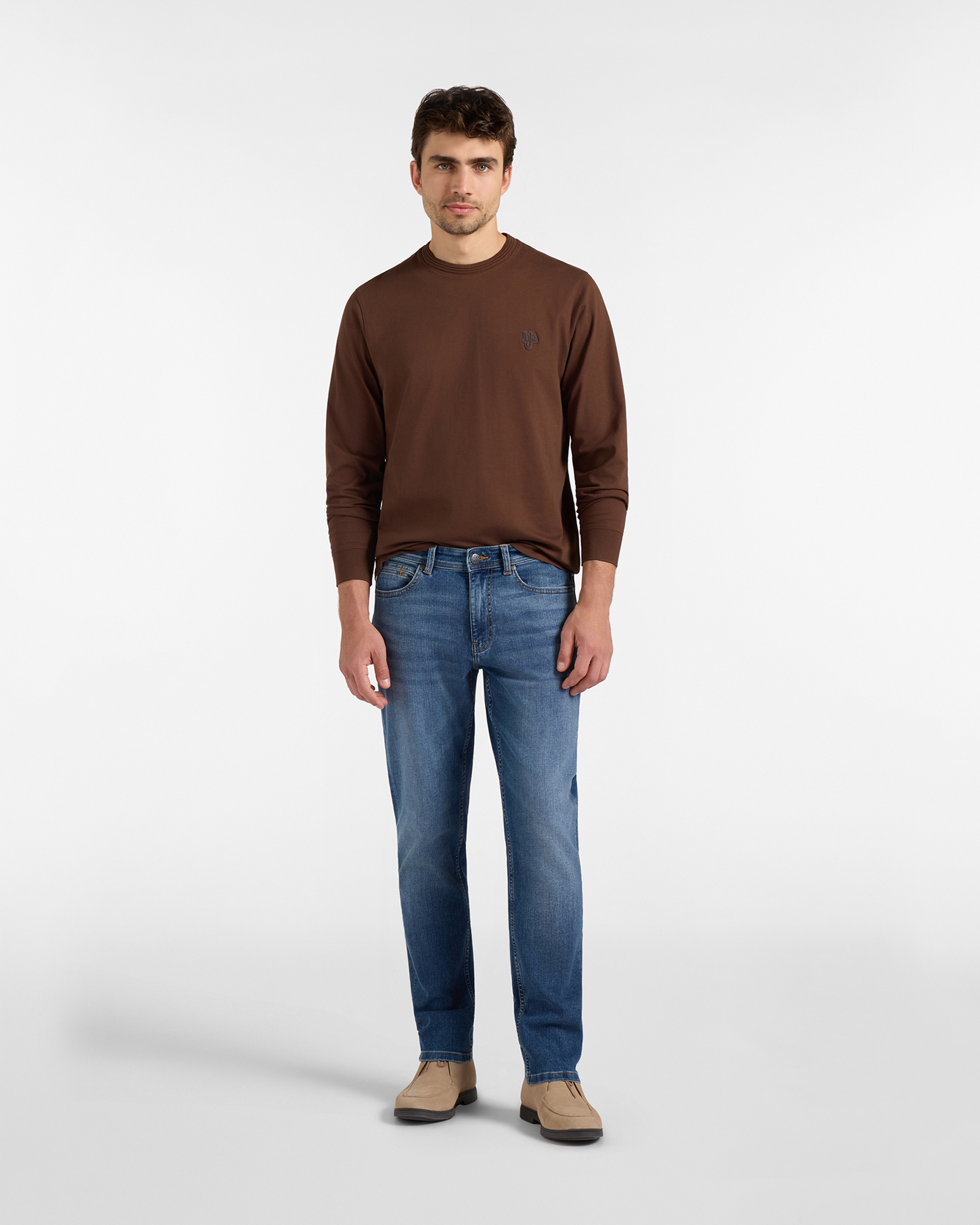 T-shirt HBJ Uomo con Patch Logo in Puro Cotone, MARRONE, large