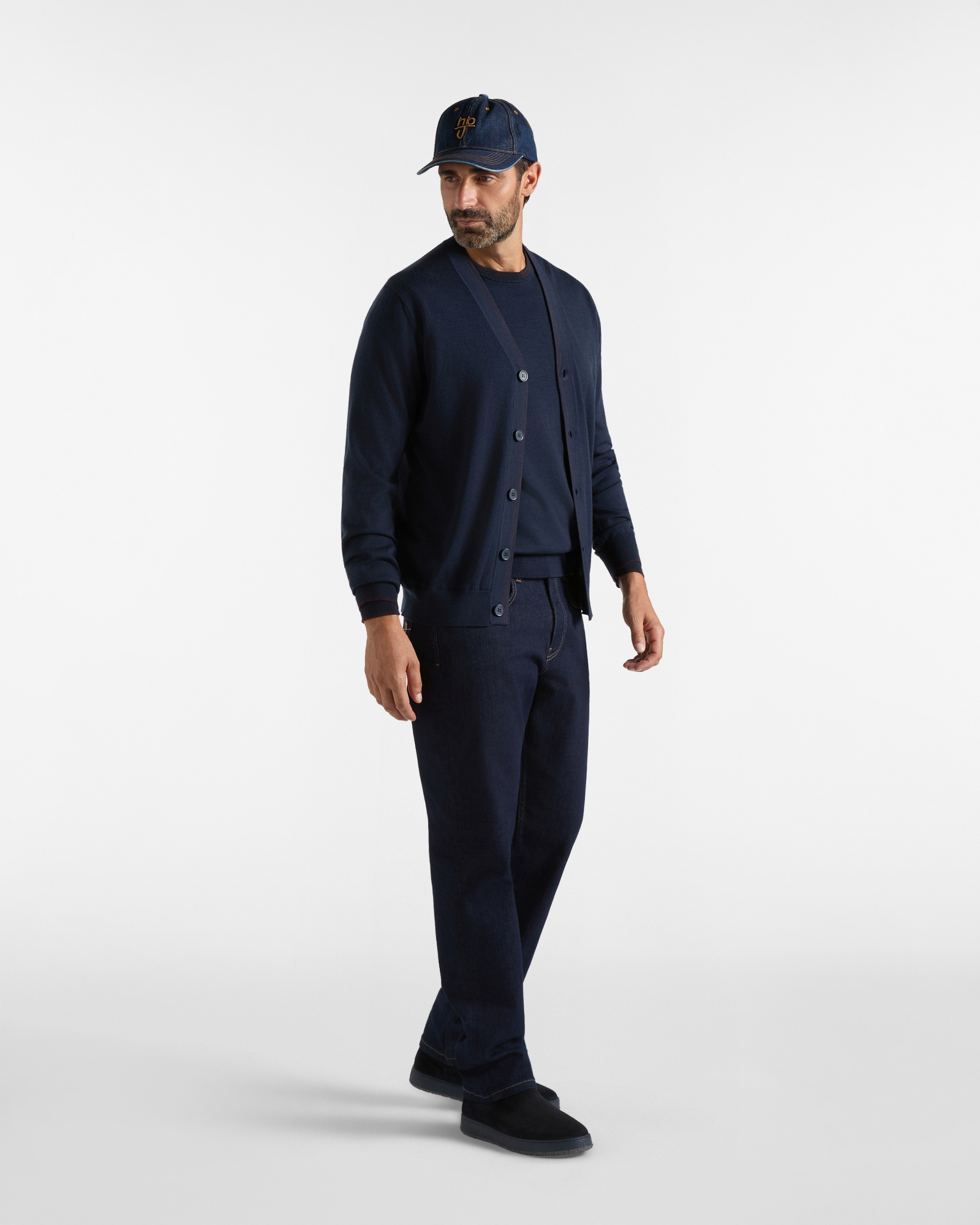 Cardigan HBJ Uomo in pura lana Merino, BLU SCURO, large