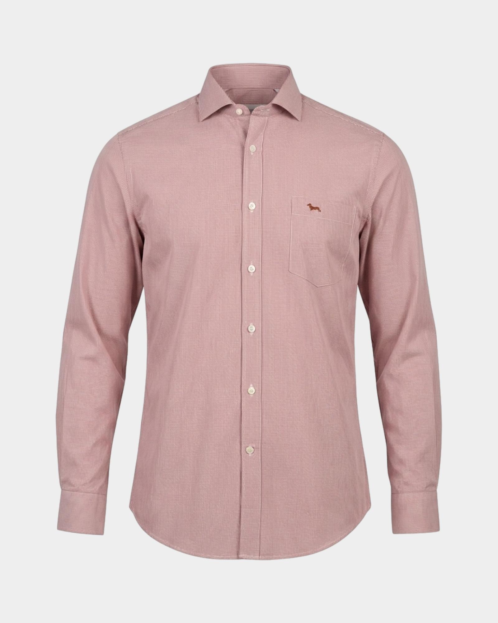 Men's narrow-fit dark  yarn-dyed micro-gingham shirt, BRICK RED, large