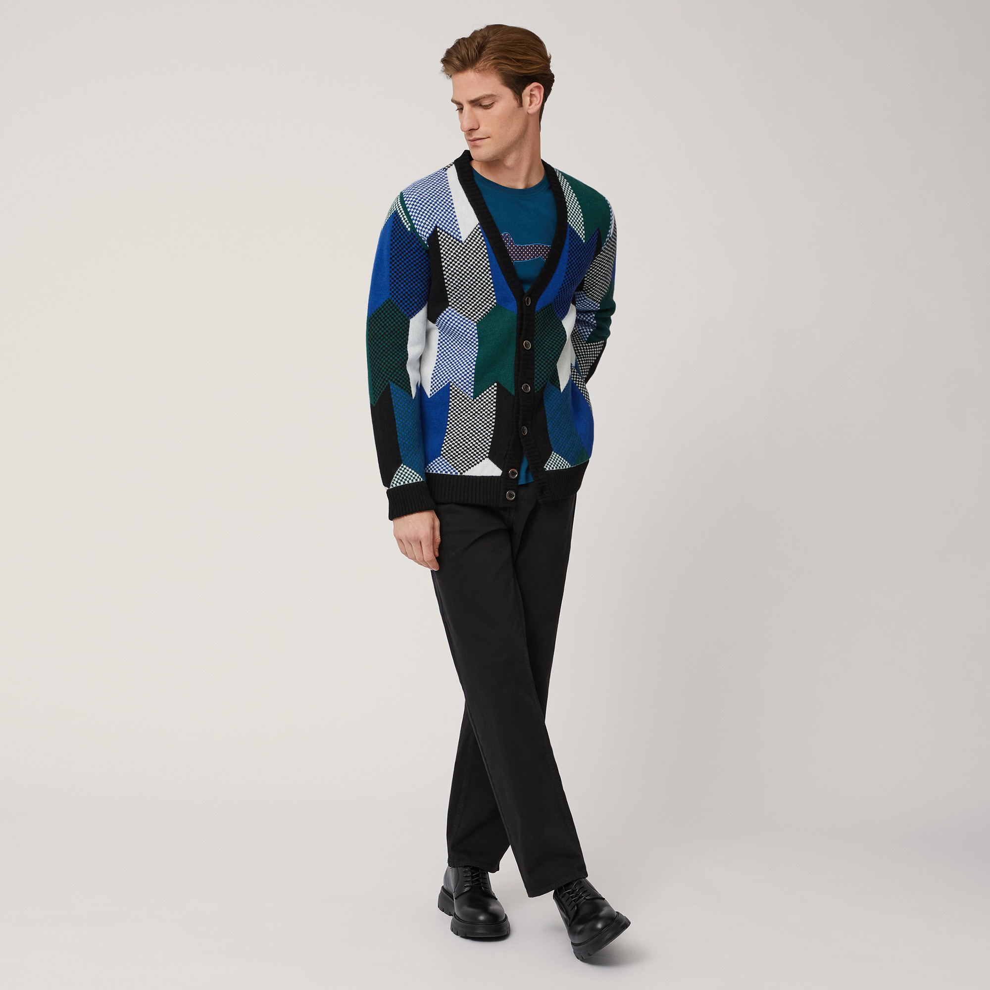 Color-Block Jacquard Cardigan: Luxury italian Knitwear and