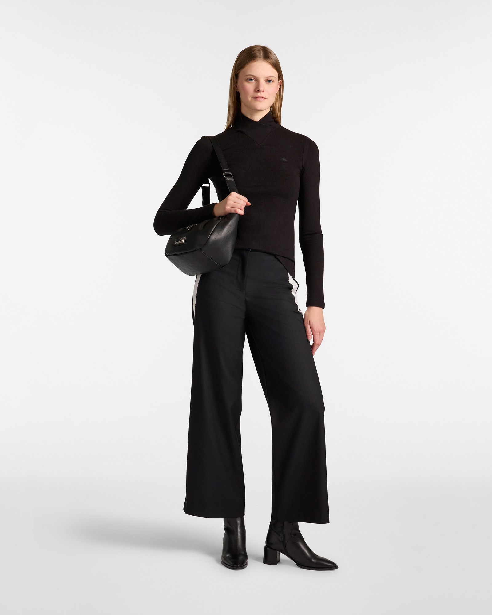 Wide Leg Pants with Contrast Side Insert, Black, large image number 3