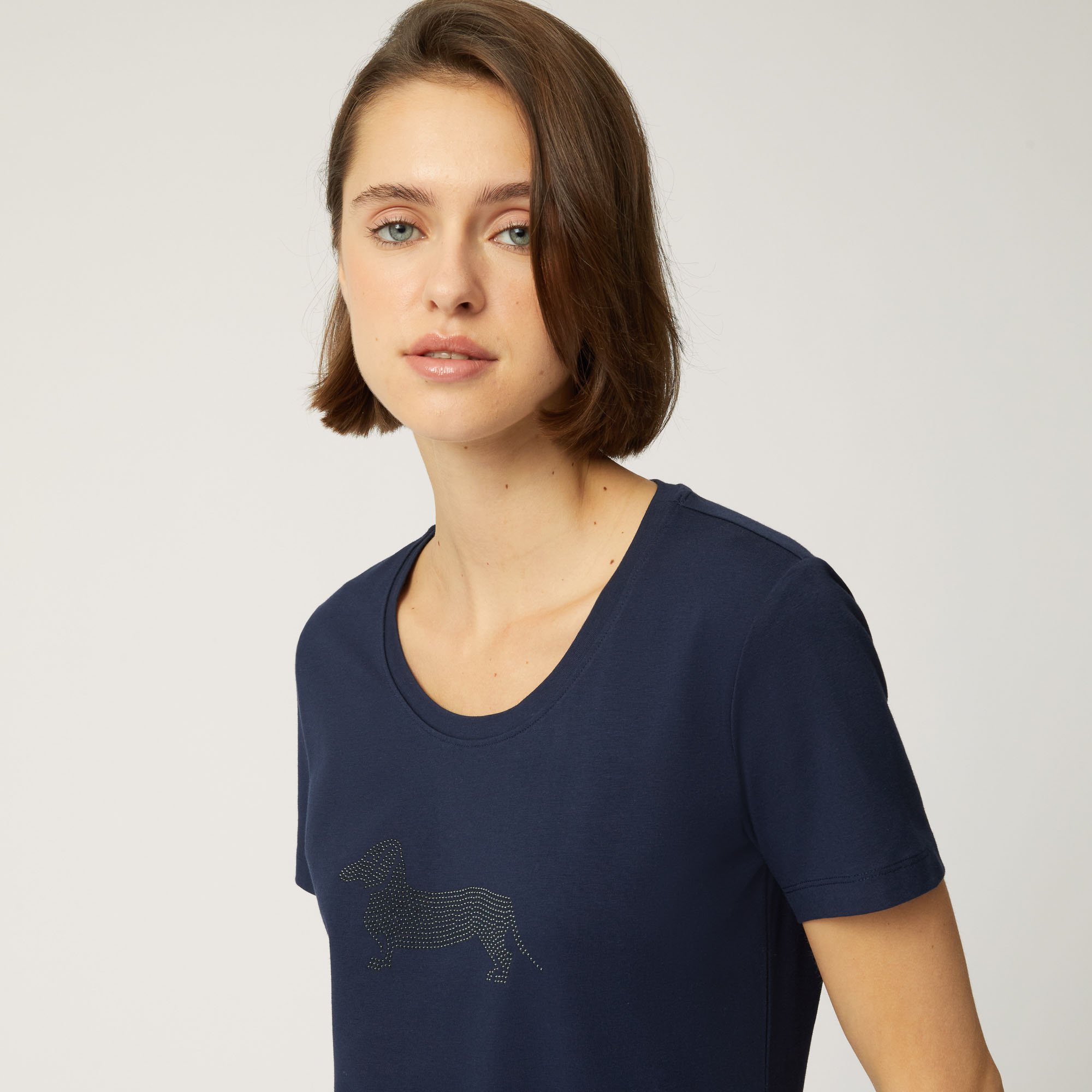 Stretch Cotton T-Shirt With Maxi Dachshund, Blue, large image number 2