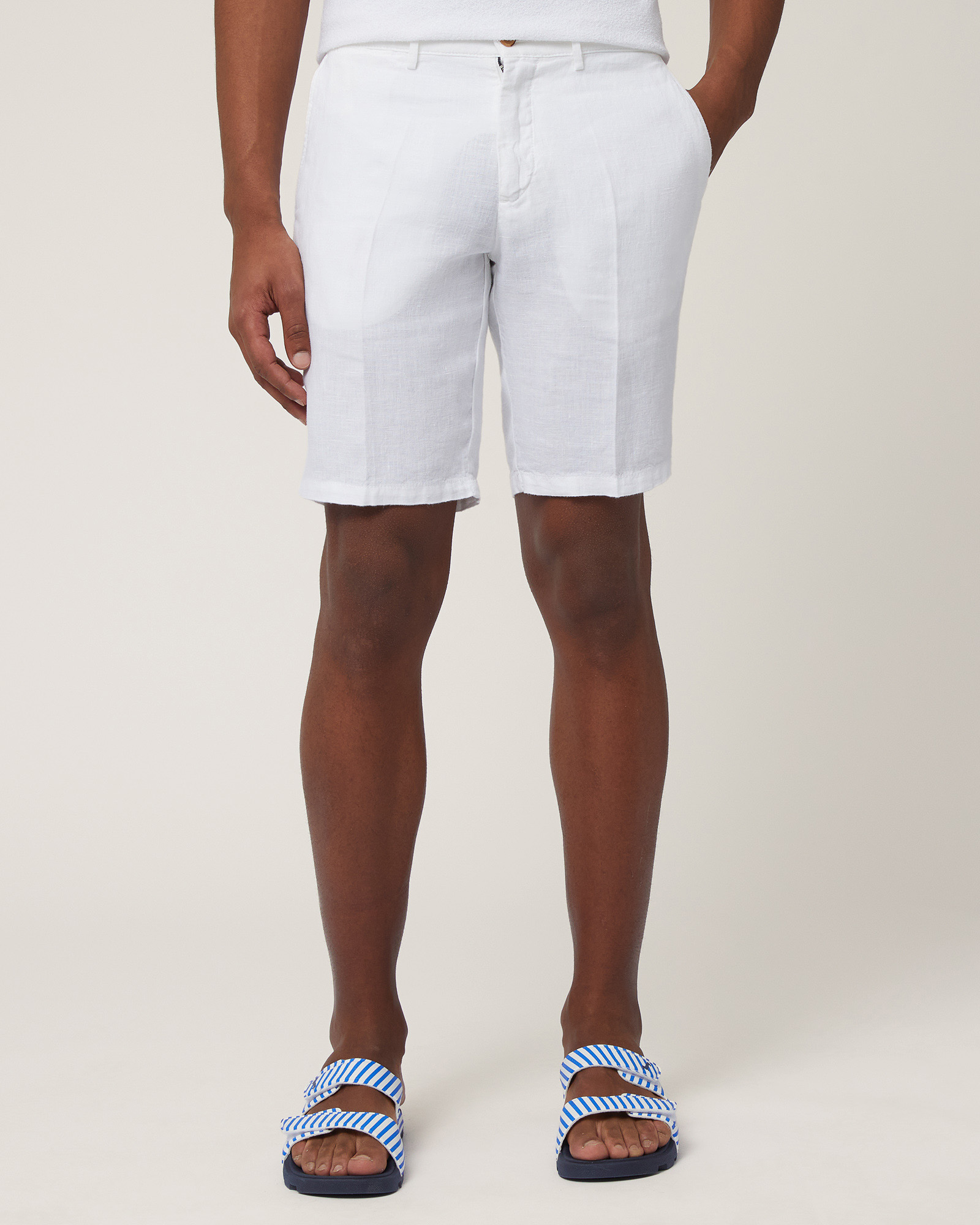 Regular Fit Linen Bermuda Shorts, White, large