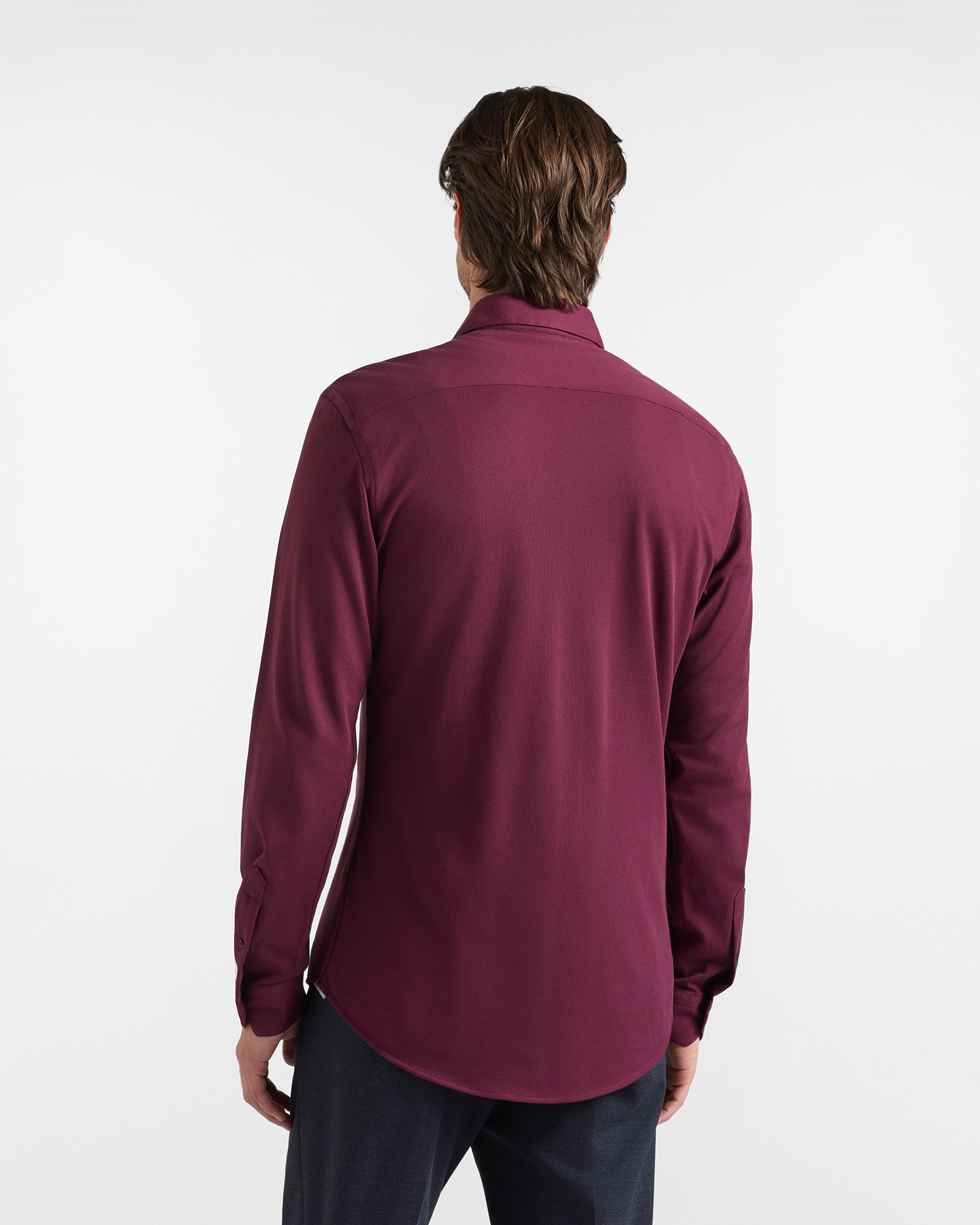 Men's narrow-fit shirt in solid dark  piqu&eacute;, DARK PURPLE, large image number 2