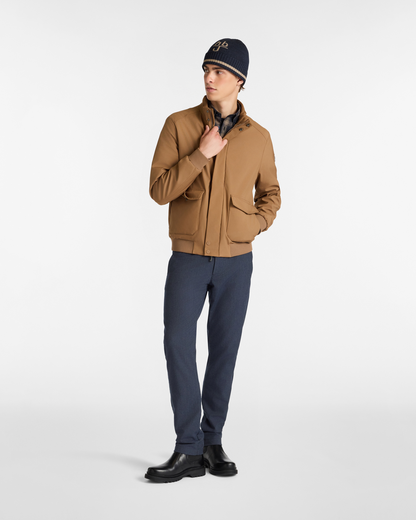 Soft Shell Jacket with Stand-Up Collar and Utility Pockets, Brown, large image number 3