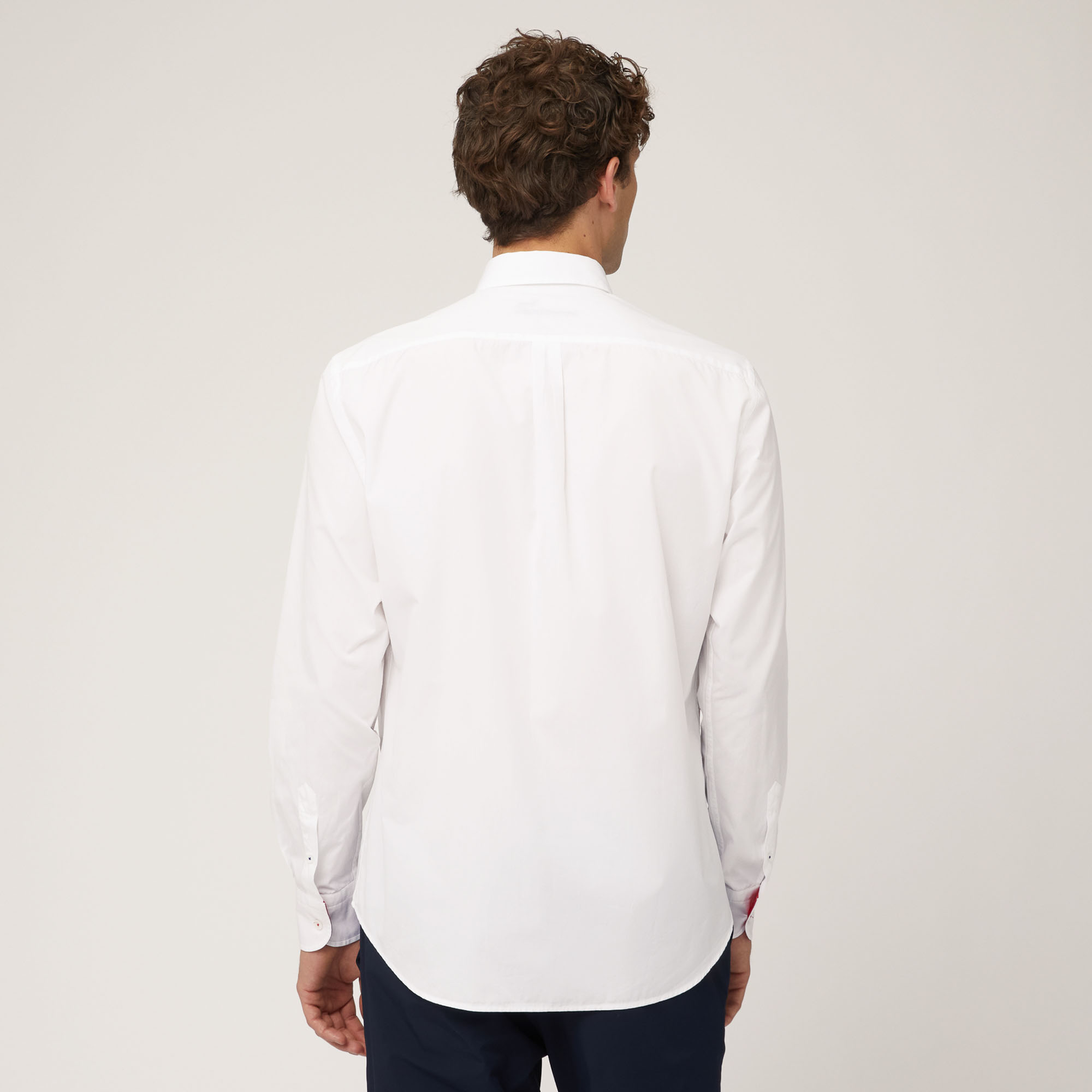 Cotton Shirt with Two-Tone Bands, White, large image number 1