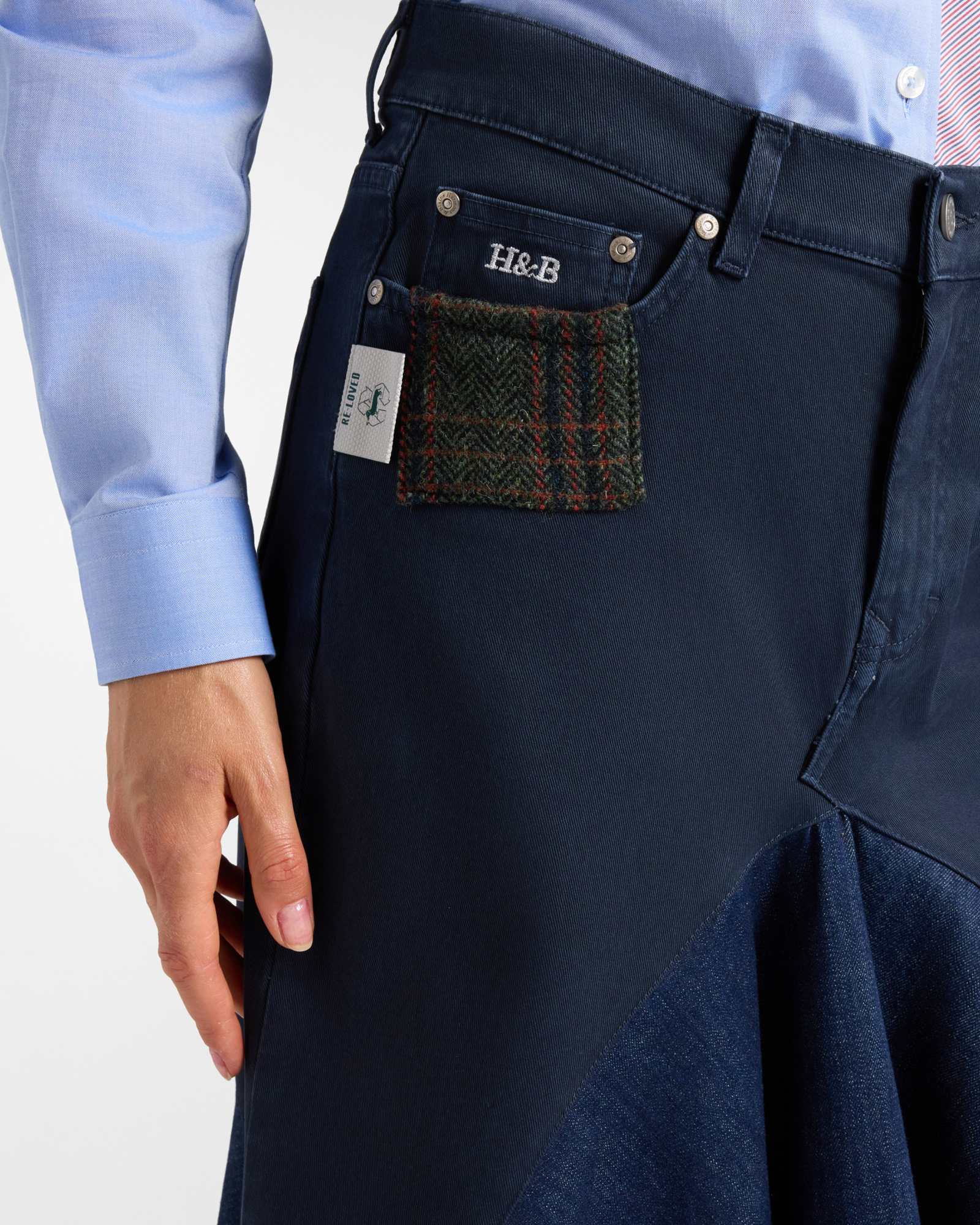 Re-Loved Denim Skirt for Women, Made in Italy, NAVY BLUE, large