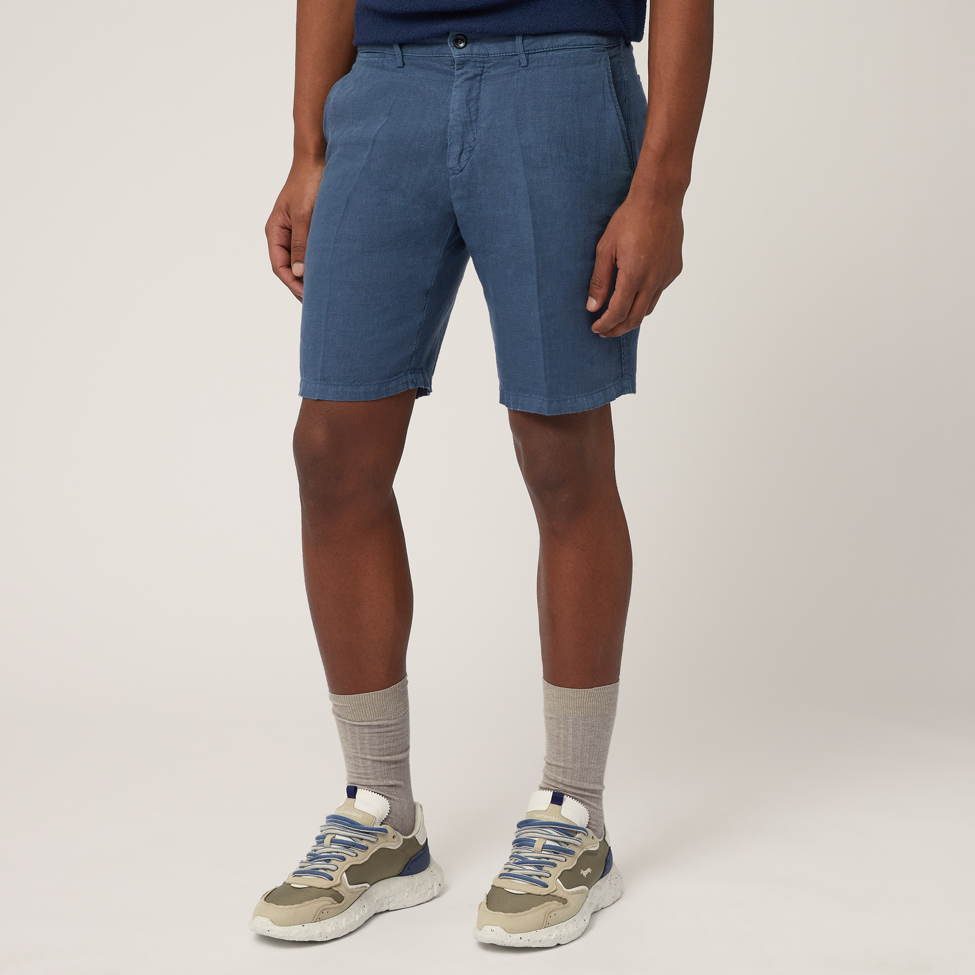 Regular Fit Linen Bermuda Shorts, Dark Lavender, large