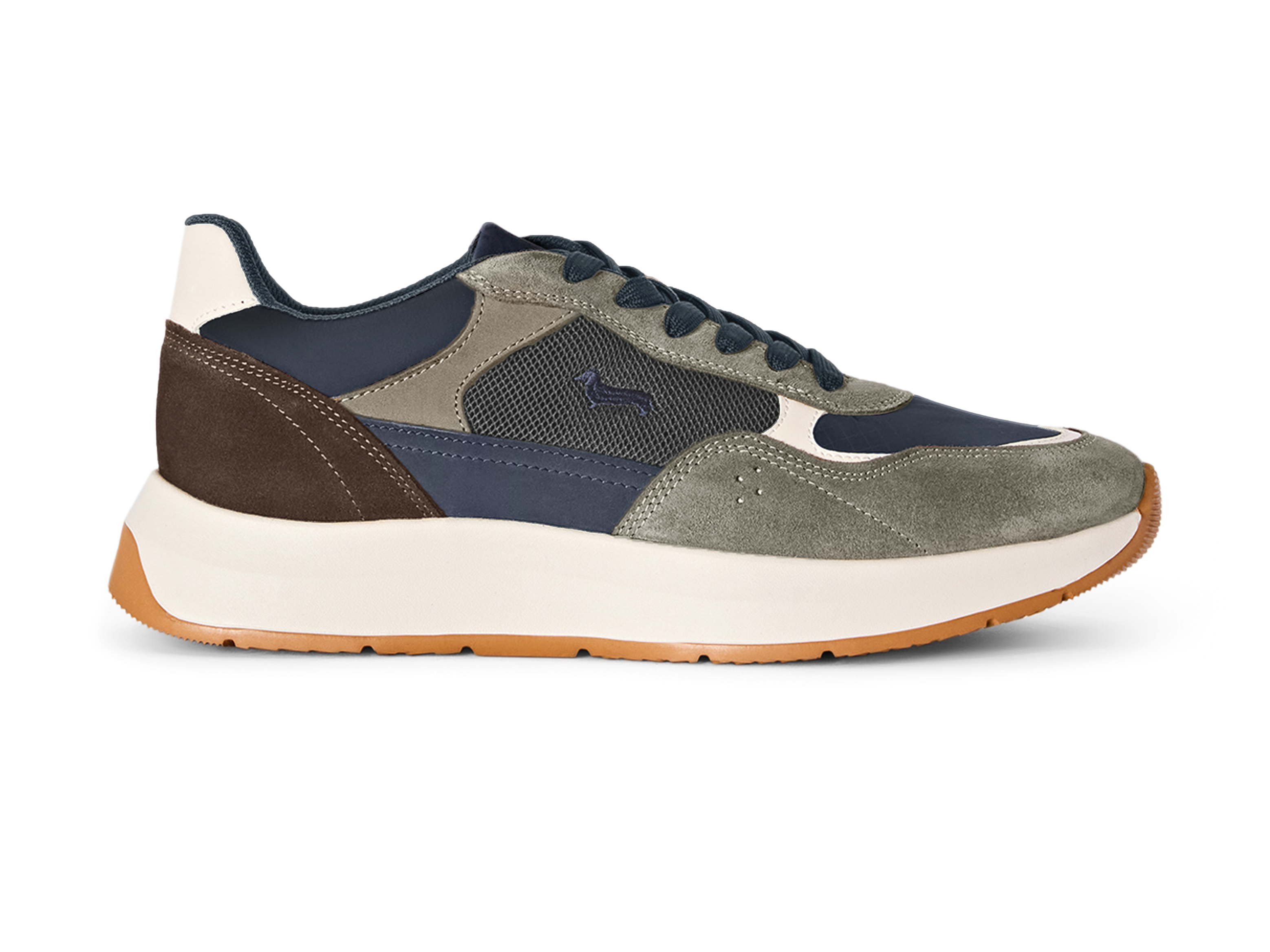 Men's beige suede, nubuck and technical mesh sneakers